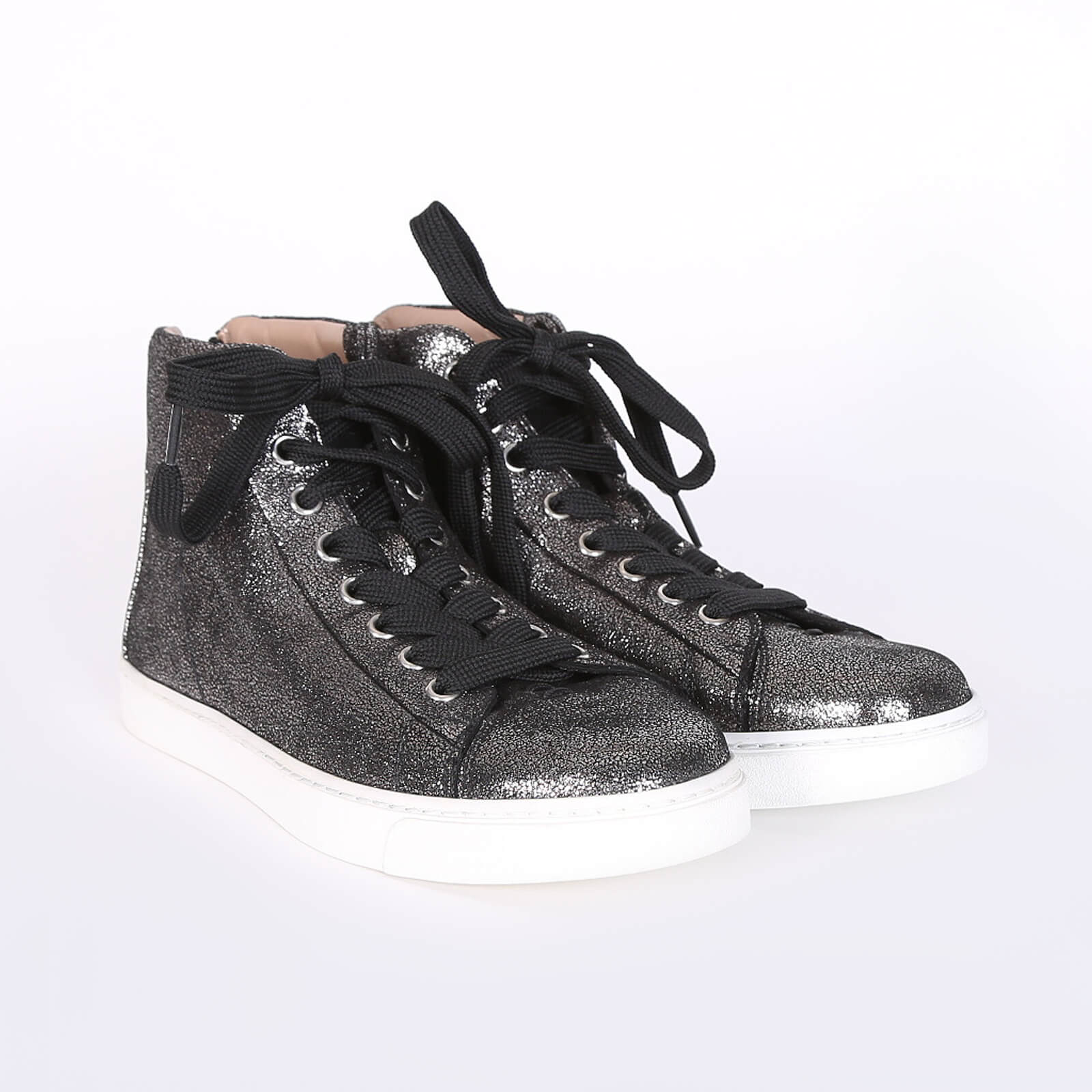 Gianvito Rossi - Back Zip Leather High Top Sneakers Silver/Black