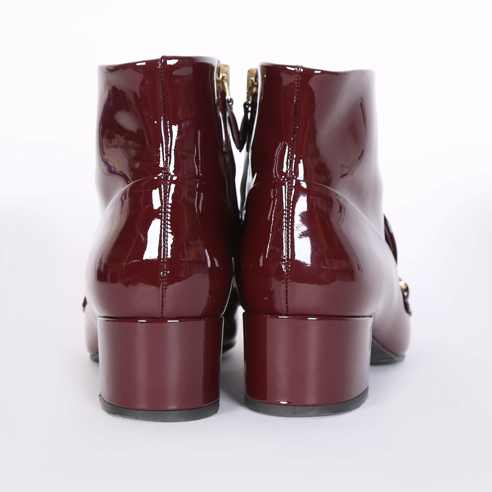 Burberry Chettle Chain Patent Ankle Boots Burgundy 37 www