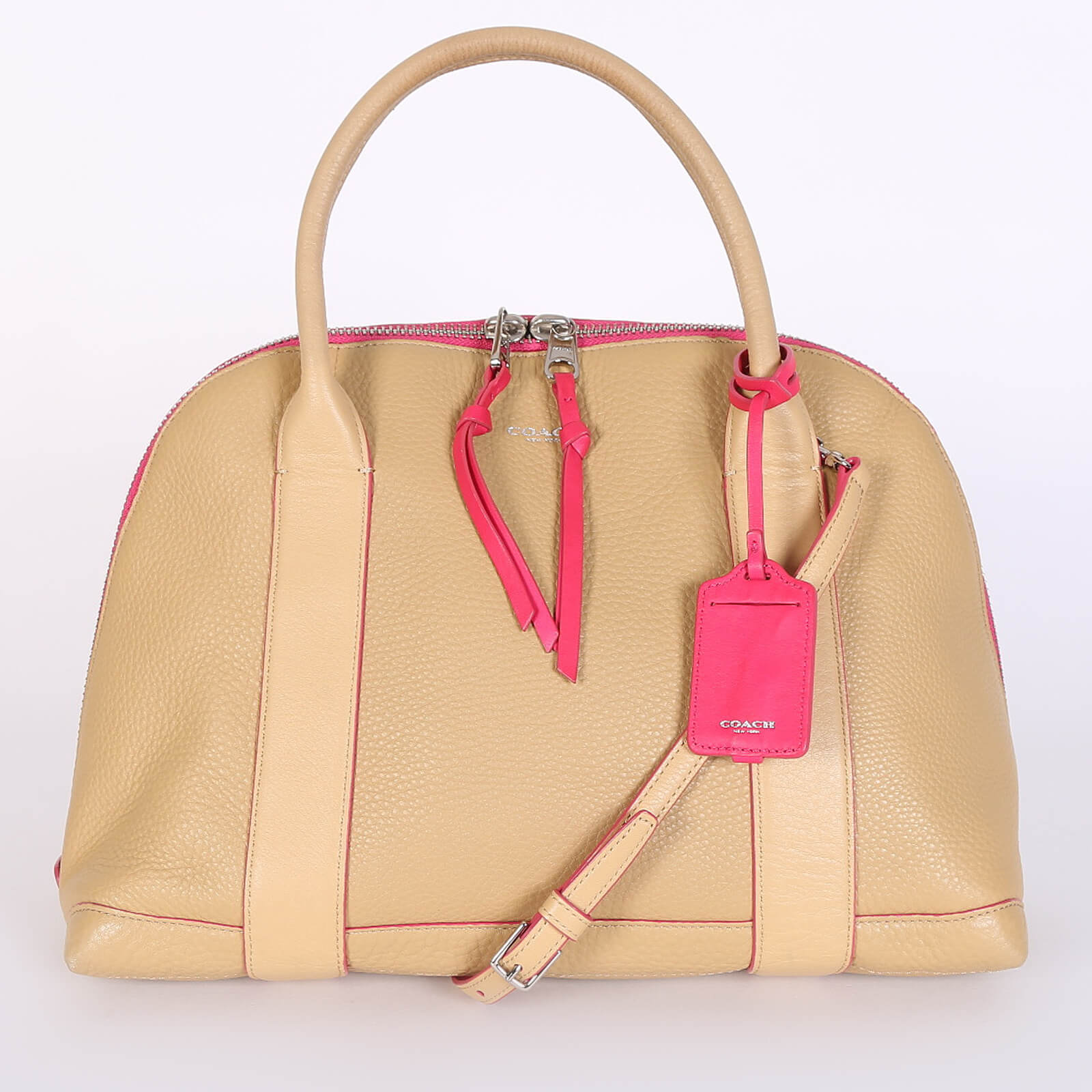 Coach Pink Trim Leather Top Handle Bag Beige www.luxurybags.eu