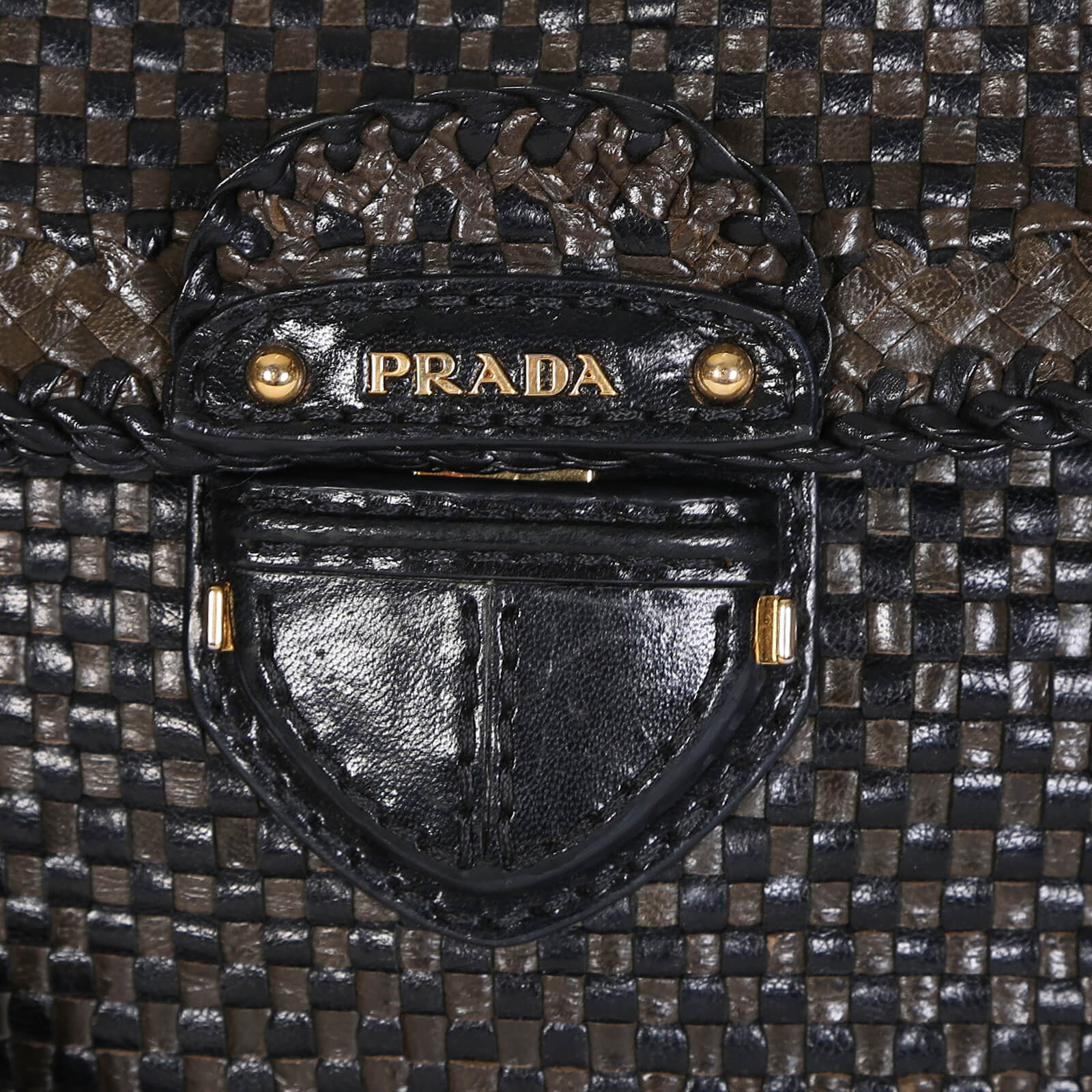 Prada Madras Woven Black/Khaki Goatskin