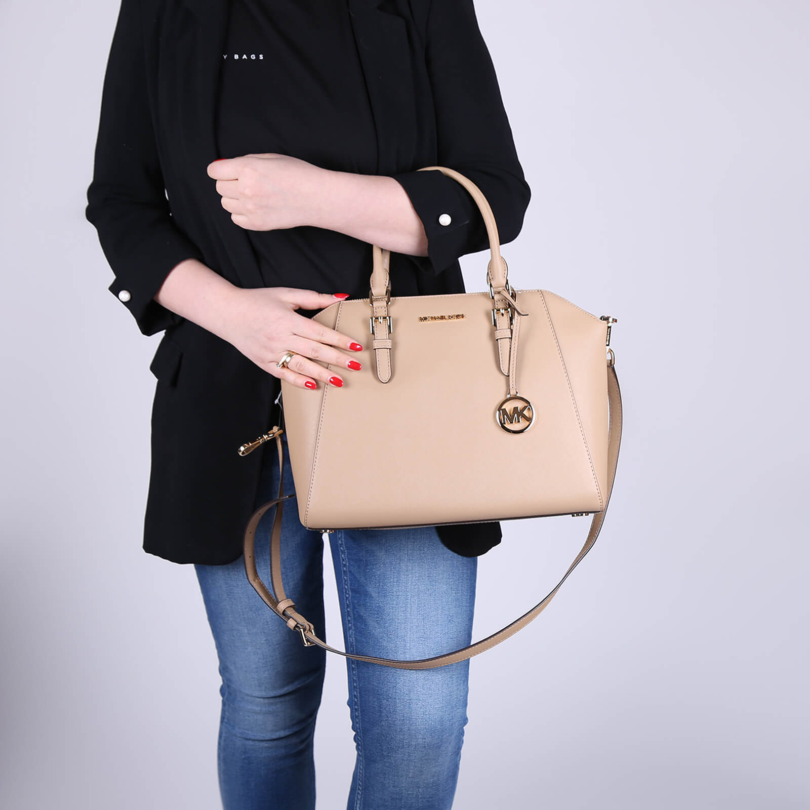 Michael Kors Ciara Large Leather Satchel Camel www.luxurybags.eu