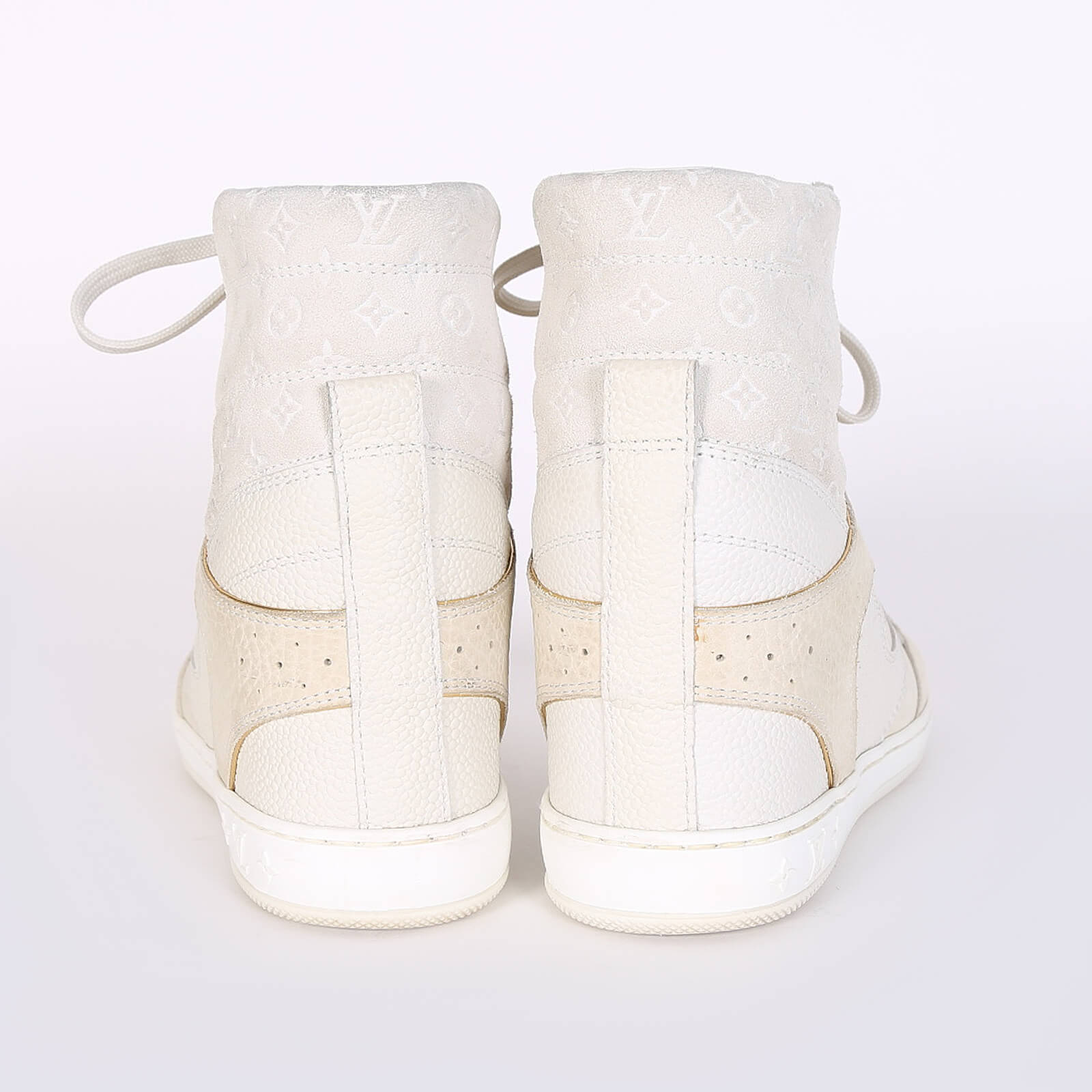 Louis Vuitton Beige Monogram Embossed Suede And Leather Cliff Wedge Sneakers  Size 38.5 - ShopStyle