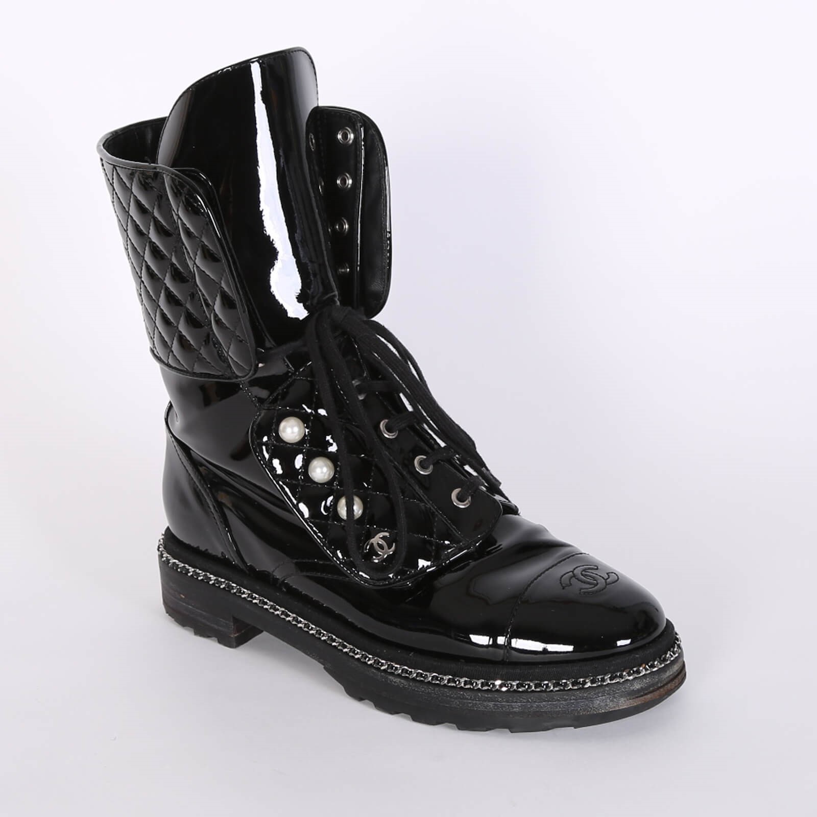 Chanel combat boots sales pearls