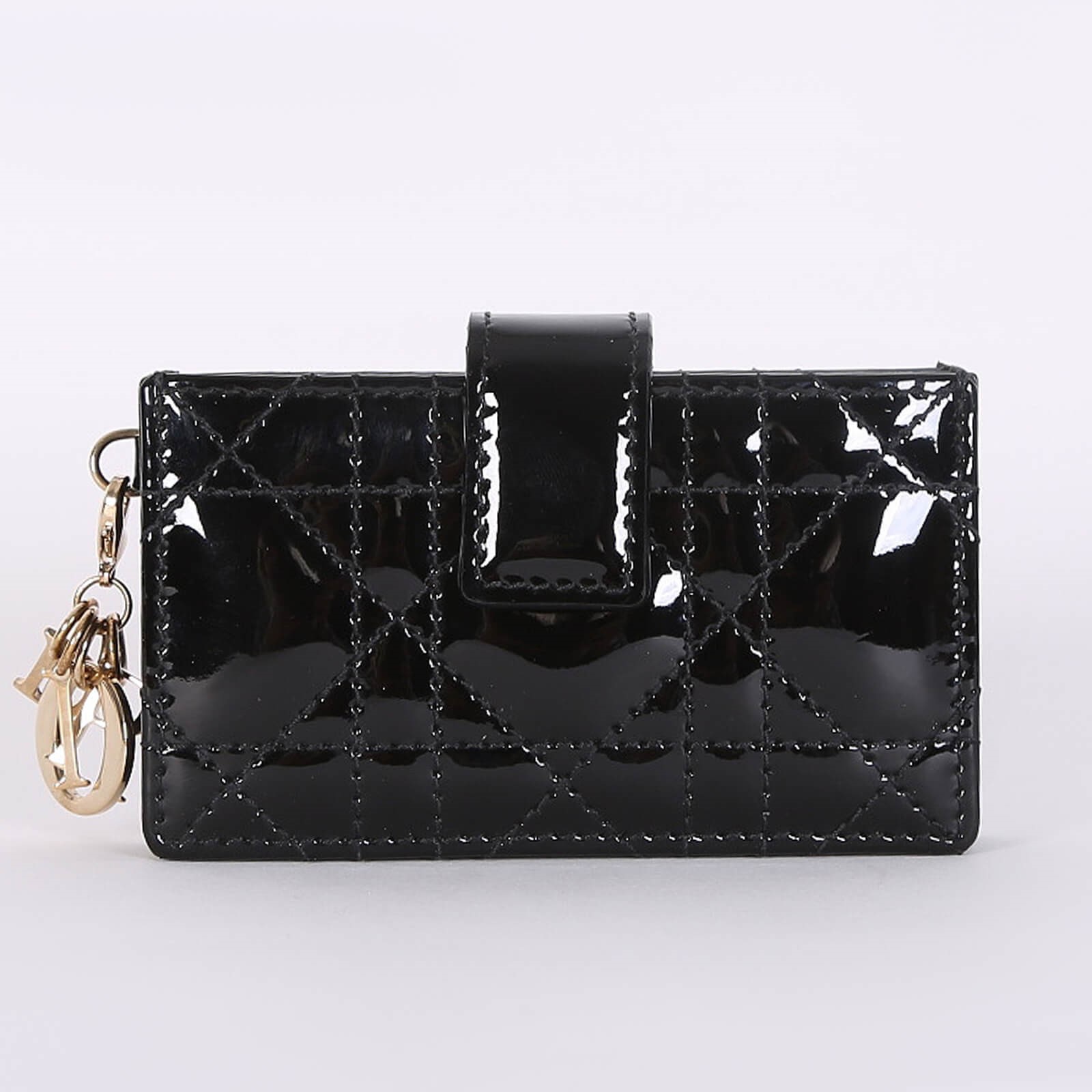 Dior Lady Dior Cannage Patent Gusseted Card Holder Black www.luxurybags.eu