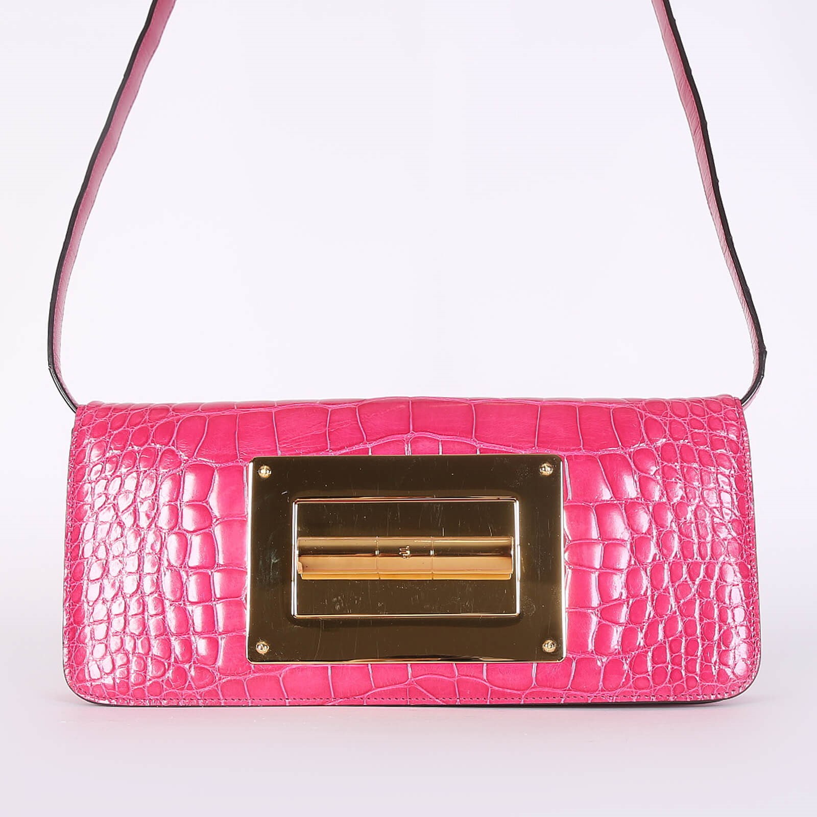 Tom Ford - Natalia Alligator Leather East West Clutch with Strap Pink |  