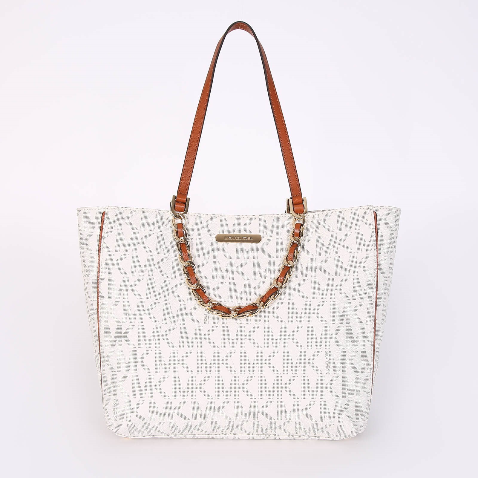 Michael Kors Harper MK Signature Chain Tote Vanilla www.luxurybags.eu