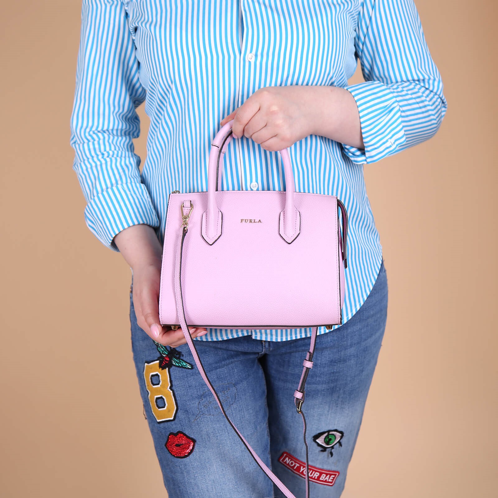 Furla Pin Mini Leather Top Handle Bag with Strap Pink www.luxurybags.eu