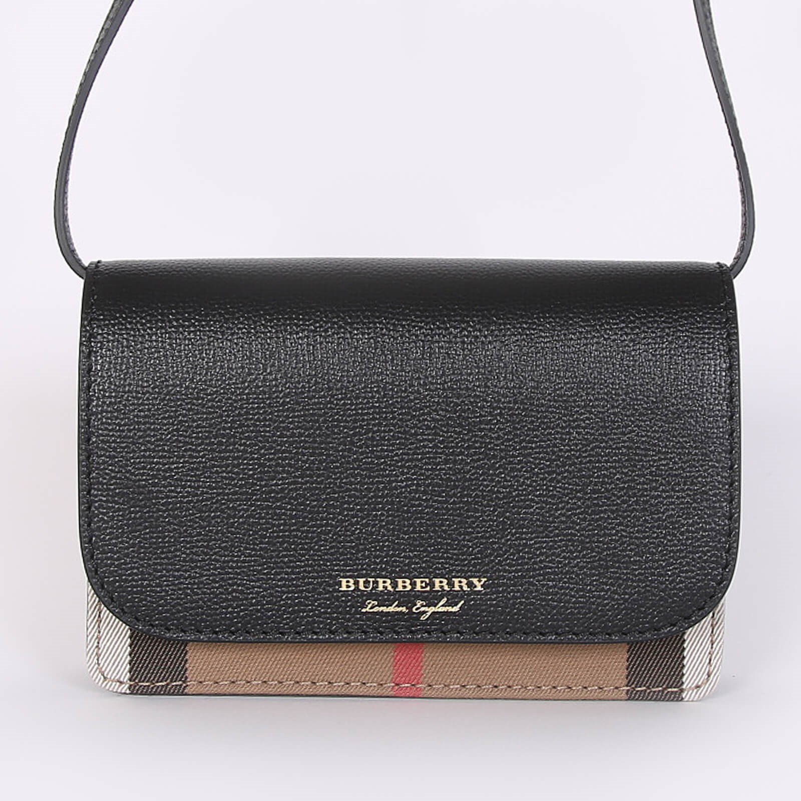 Burberry Hampshire House Leather Check Derby Crossbody Black