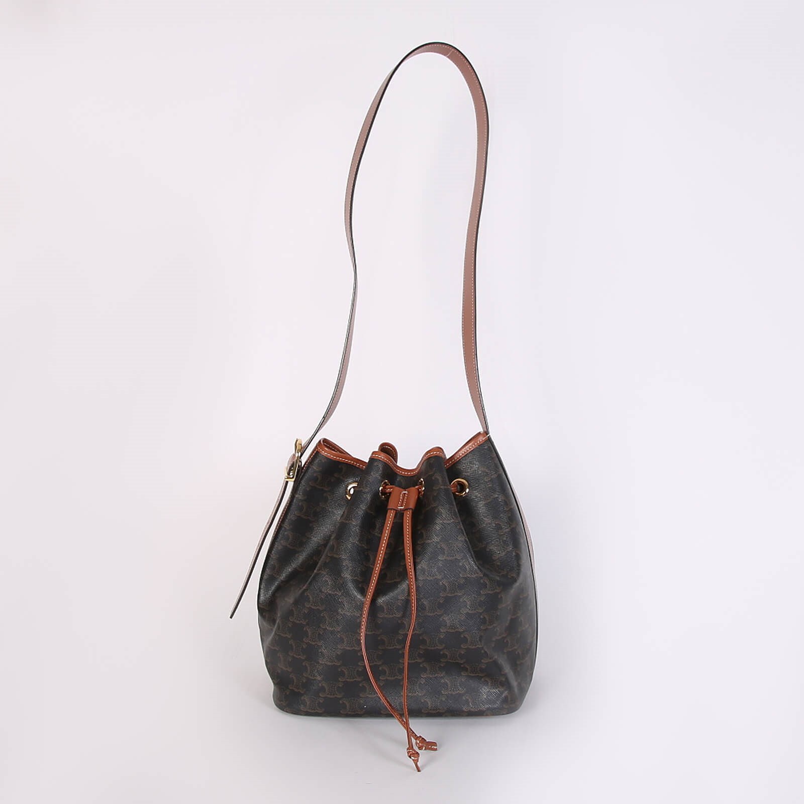 Celine Triomphe Canvas Medium Drawstring Bag Brown www