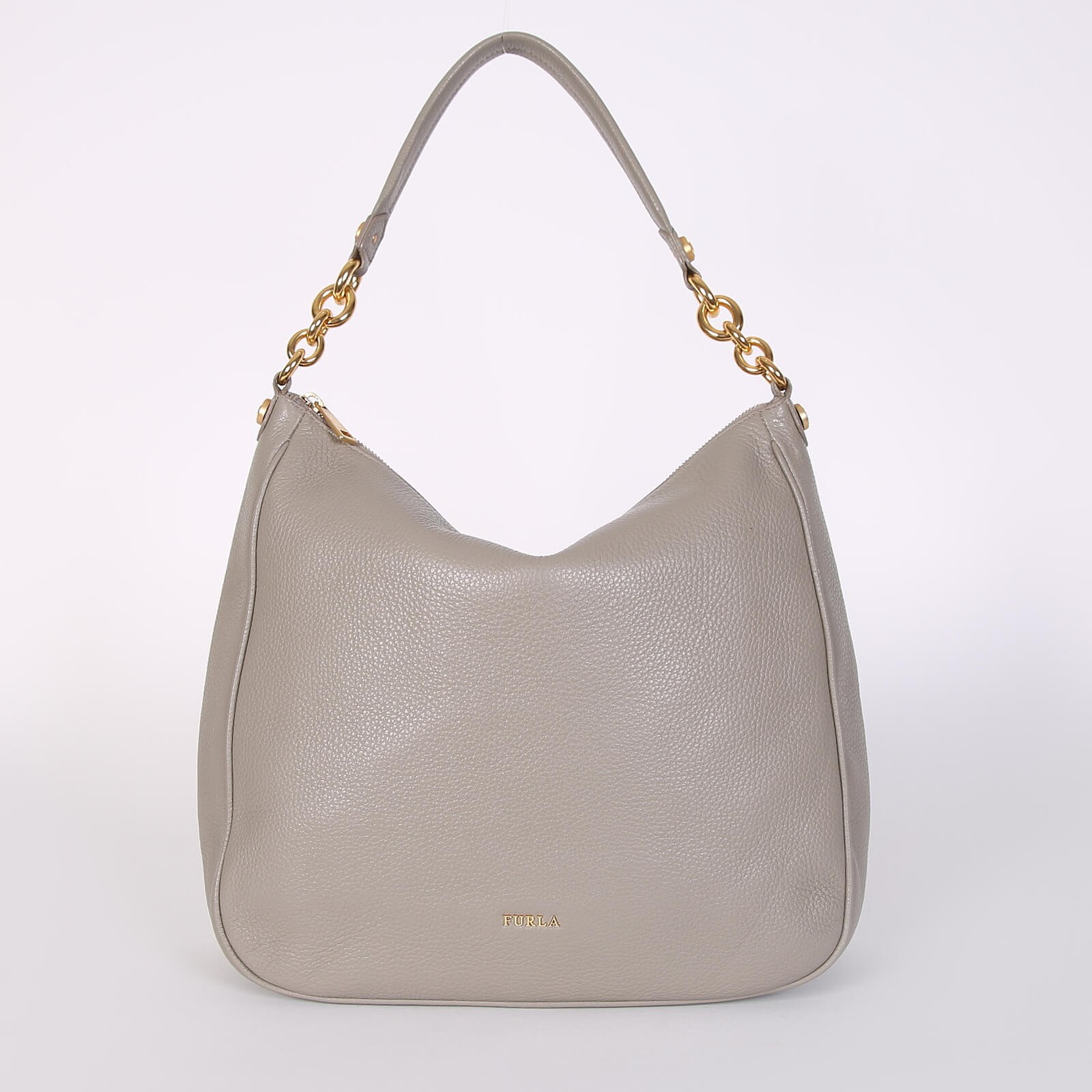 Furla hotsell taupe distressed leather chain hobo bag