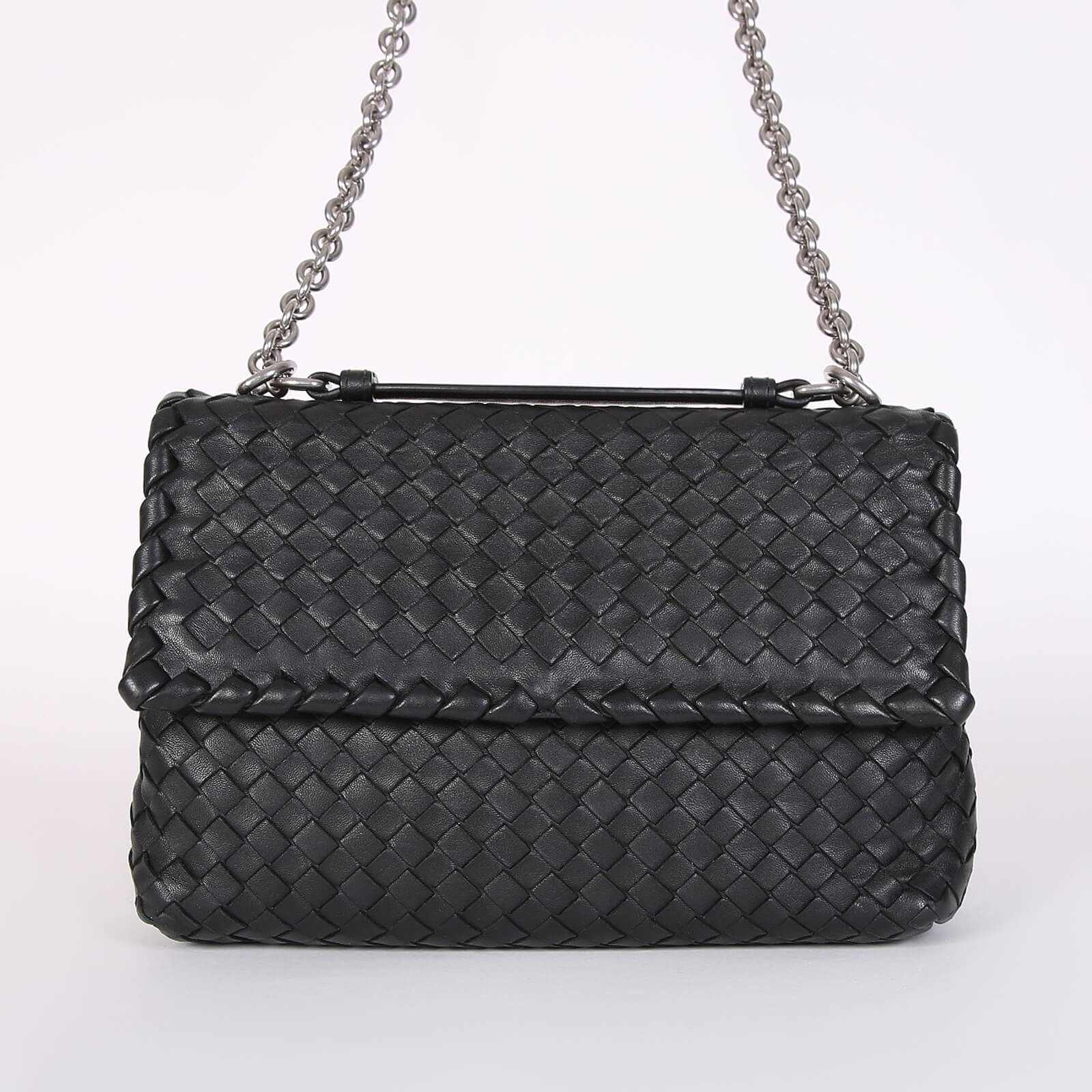 Bottega Veneta Olimpia Small Intrecciato Nappa Flap Bag Black www.luxurybags.eu