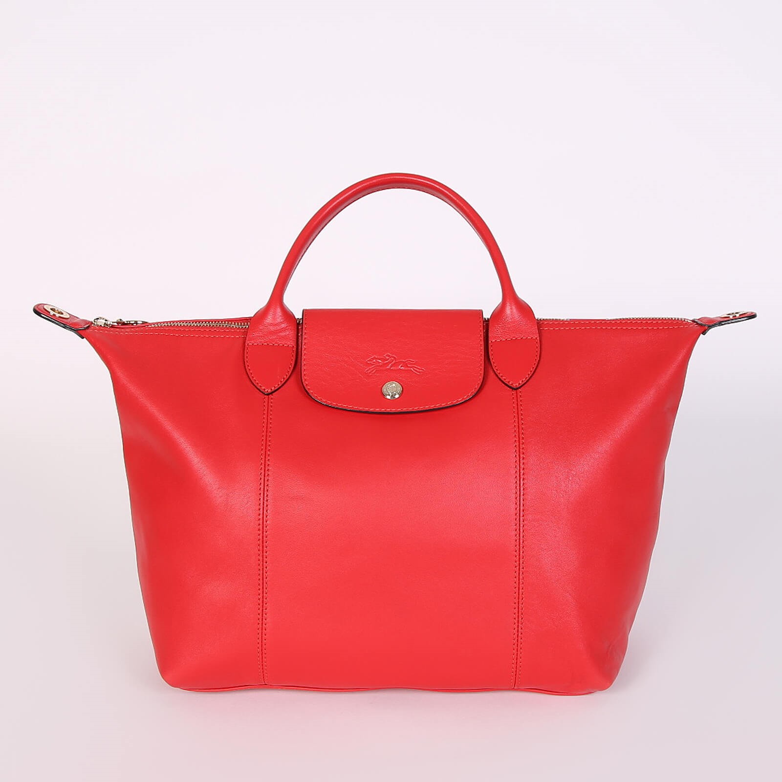 Longchamp Le Pliage M Cuir Top Handle Red www.luxurybags.eu