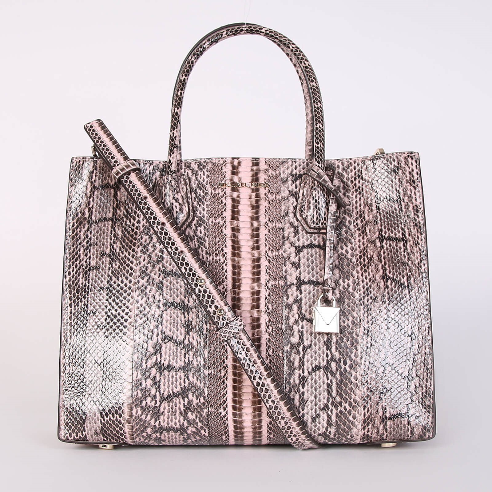 Michael Kors Mercer Large Python Tote Pink Grey www.luxurybags.eu