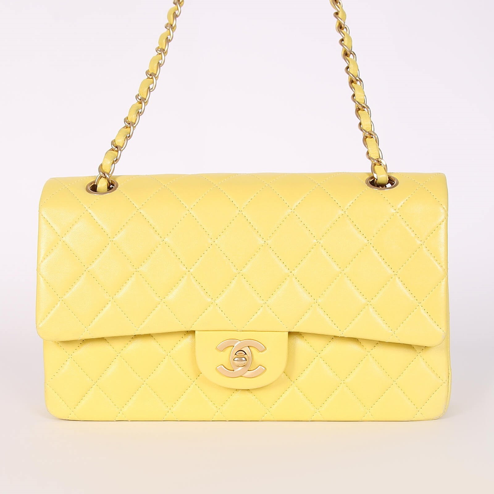 Chanel Medium Classic Double Flap Bag Lambskin Yellow www.luxurybags.eu