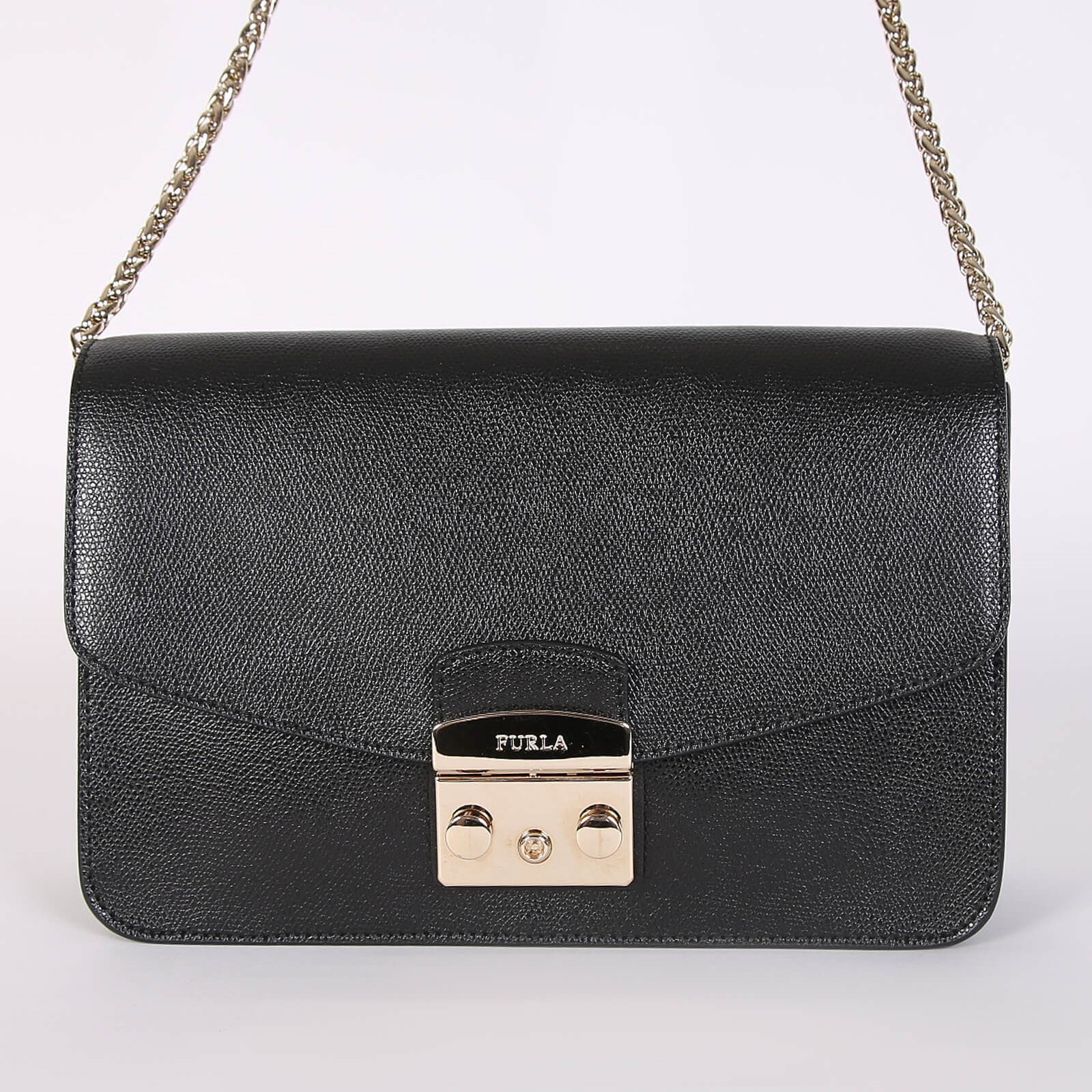 Furla Metropolis Medium Leather Shoulder Bag Black www.luxurybags.eu