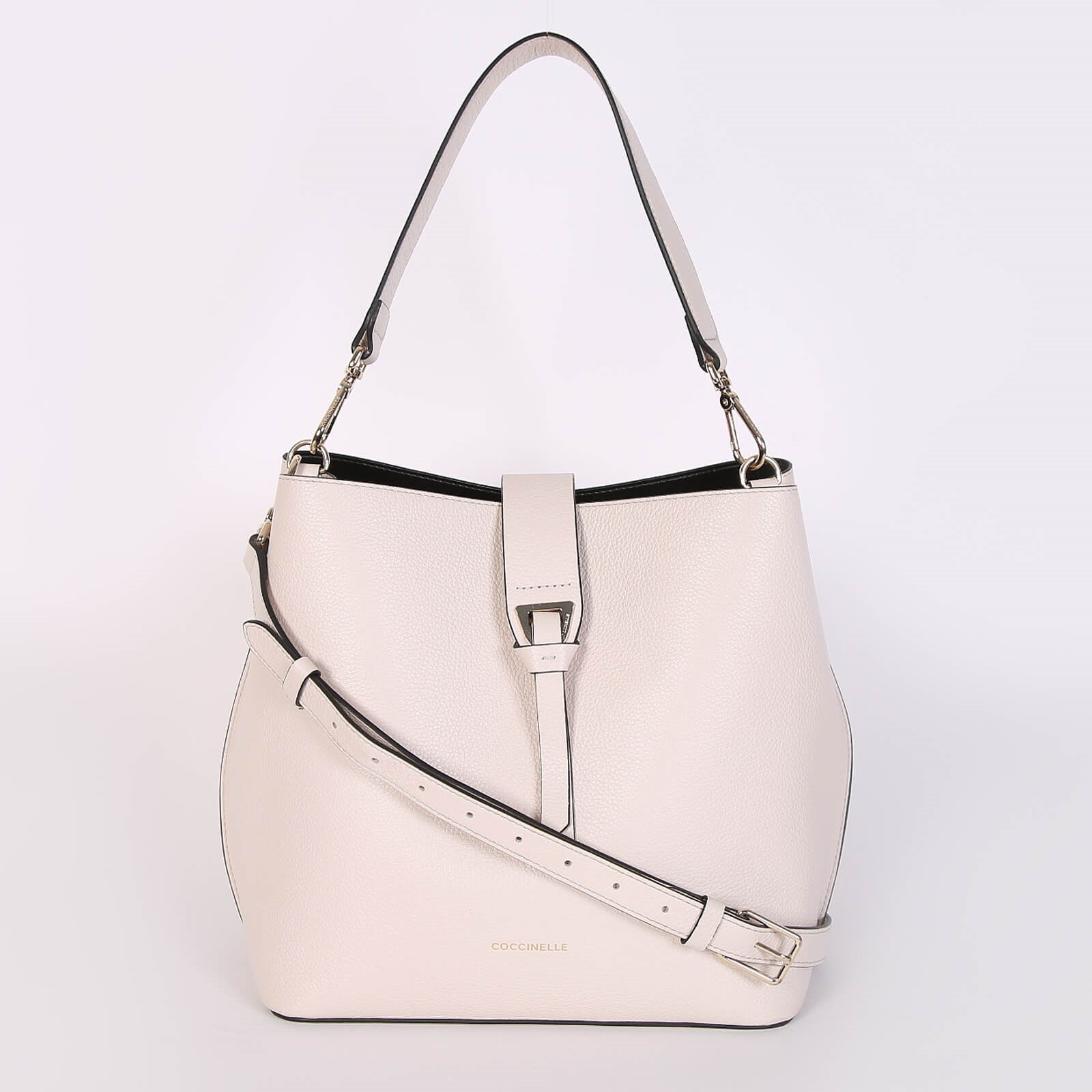 Coccinelle Alba Leather Bucket with Strap White www.luxurybags.eu