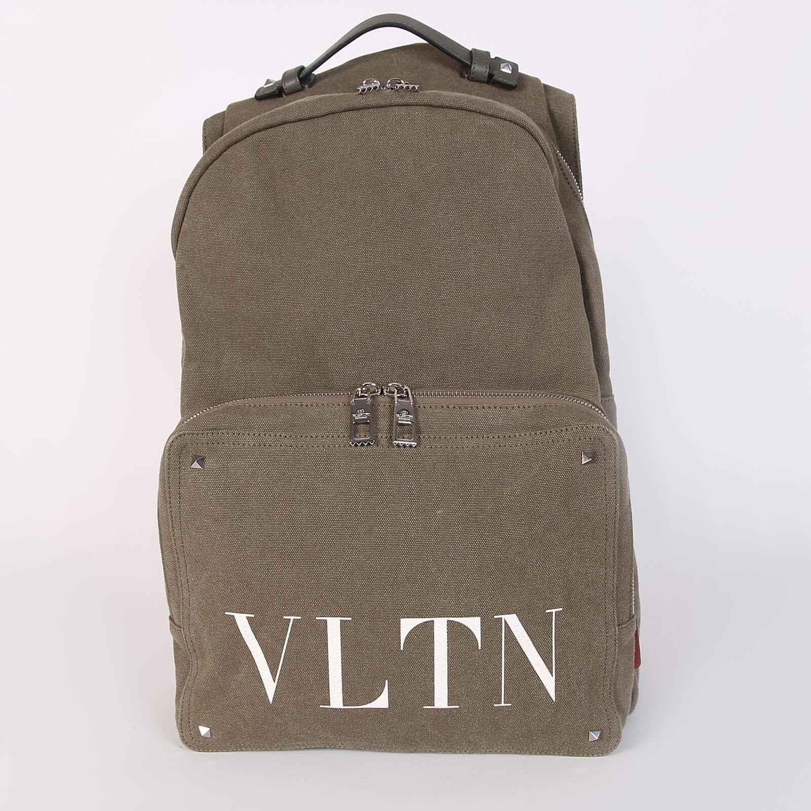 Valentino VLTN Rockstud Canvas Front Pocket Backpack Khaki www