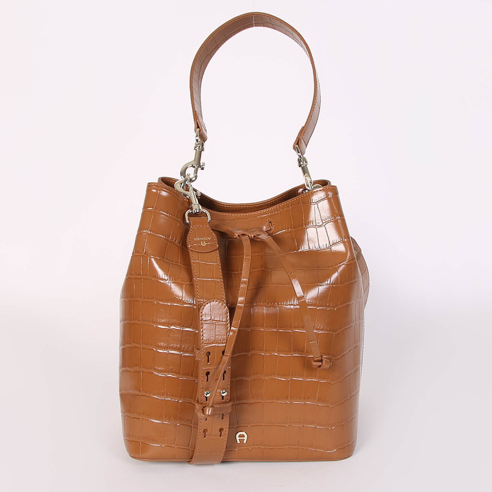 Aigner Laura Croco Emossed Bucket Bag Brown www.luxurybags.eu