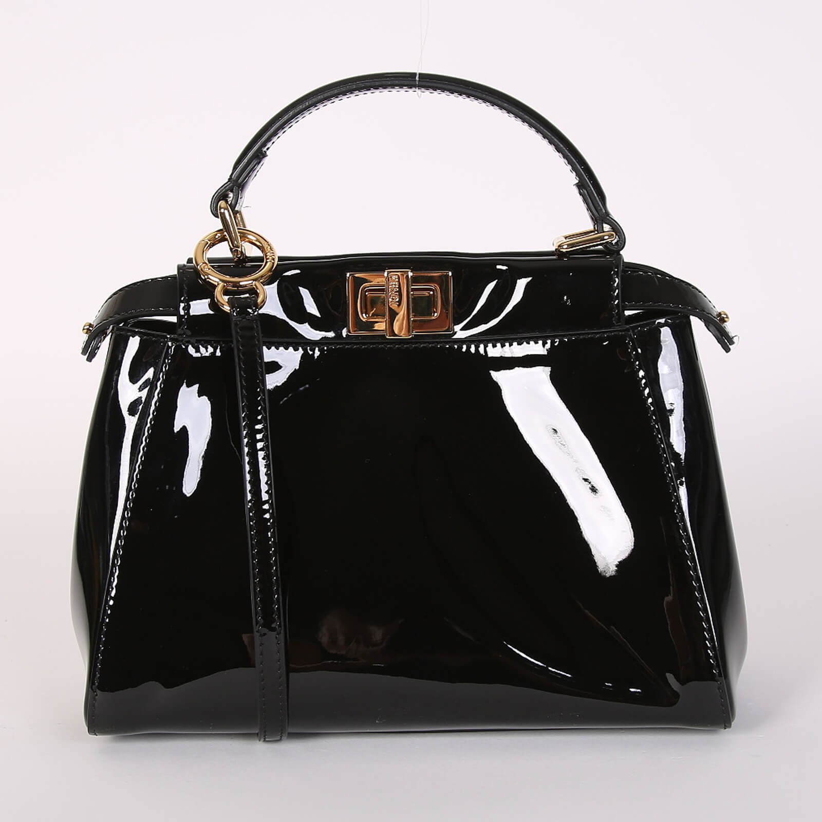 Fendi Peekaboo Mini Patent Leather Bag with Strap Black www