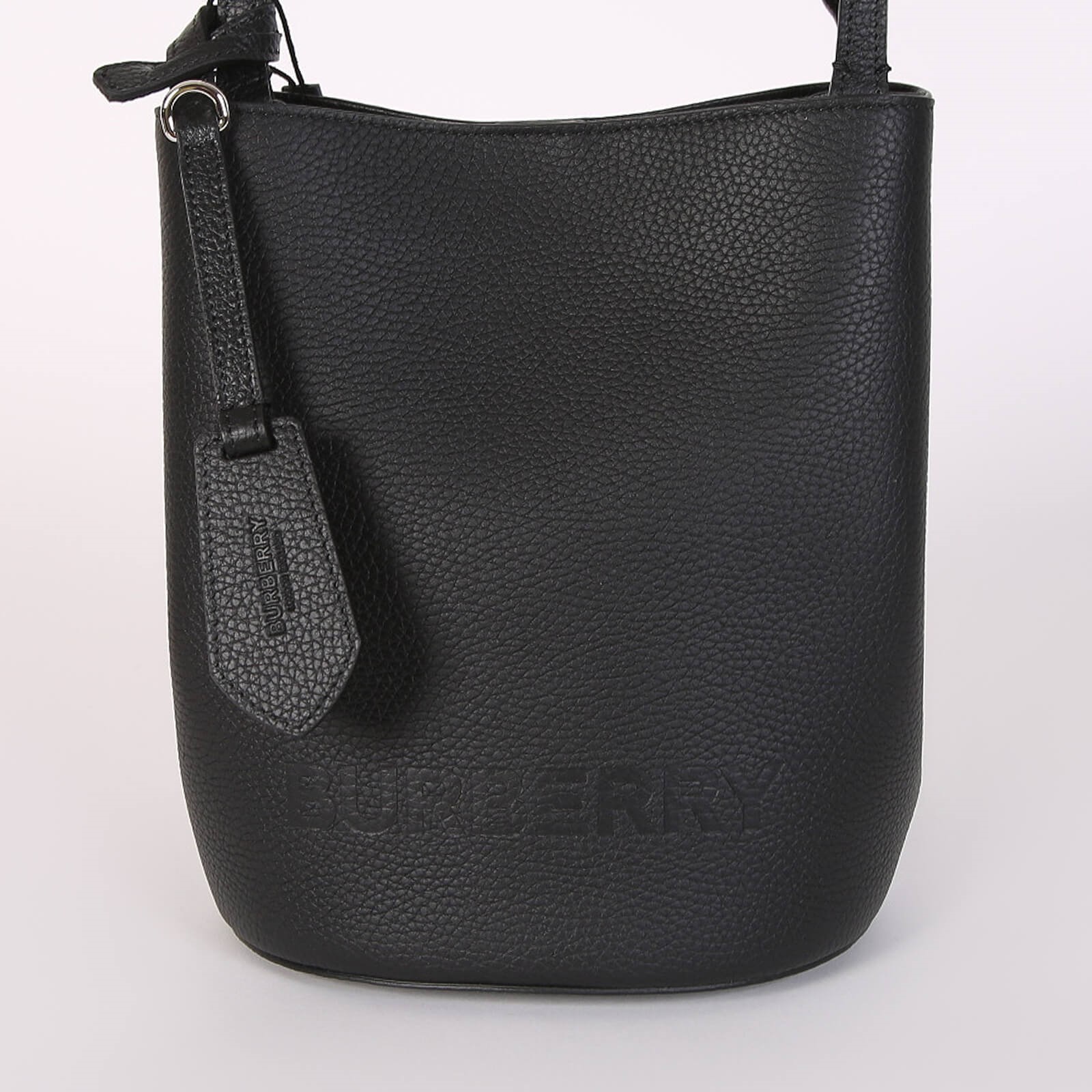 Burberry Lorne Small Logo Embossed Leather Bucket Black www