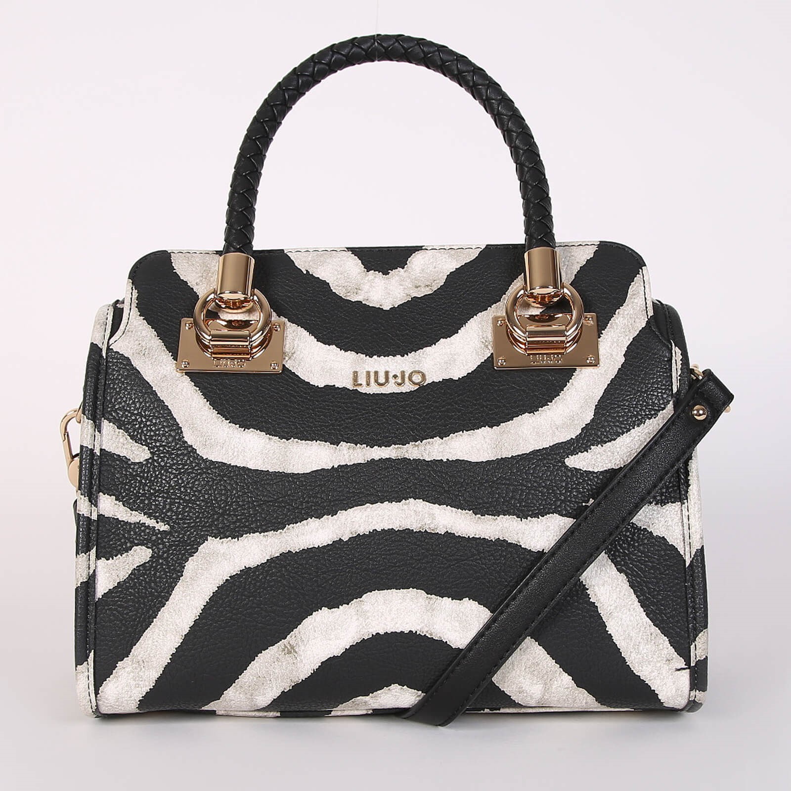 Liu Jo Anna M Zebra Print Eco Leather Satchel Black Grey www.luxurybags.eu