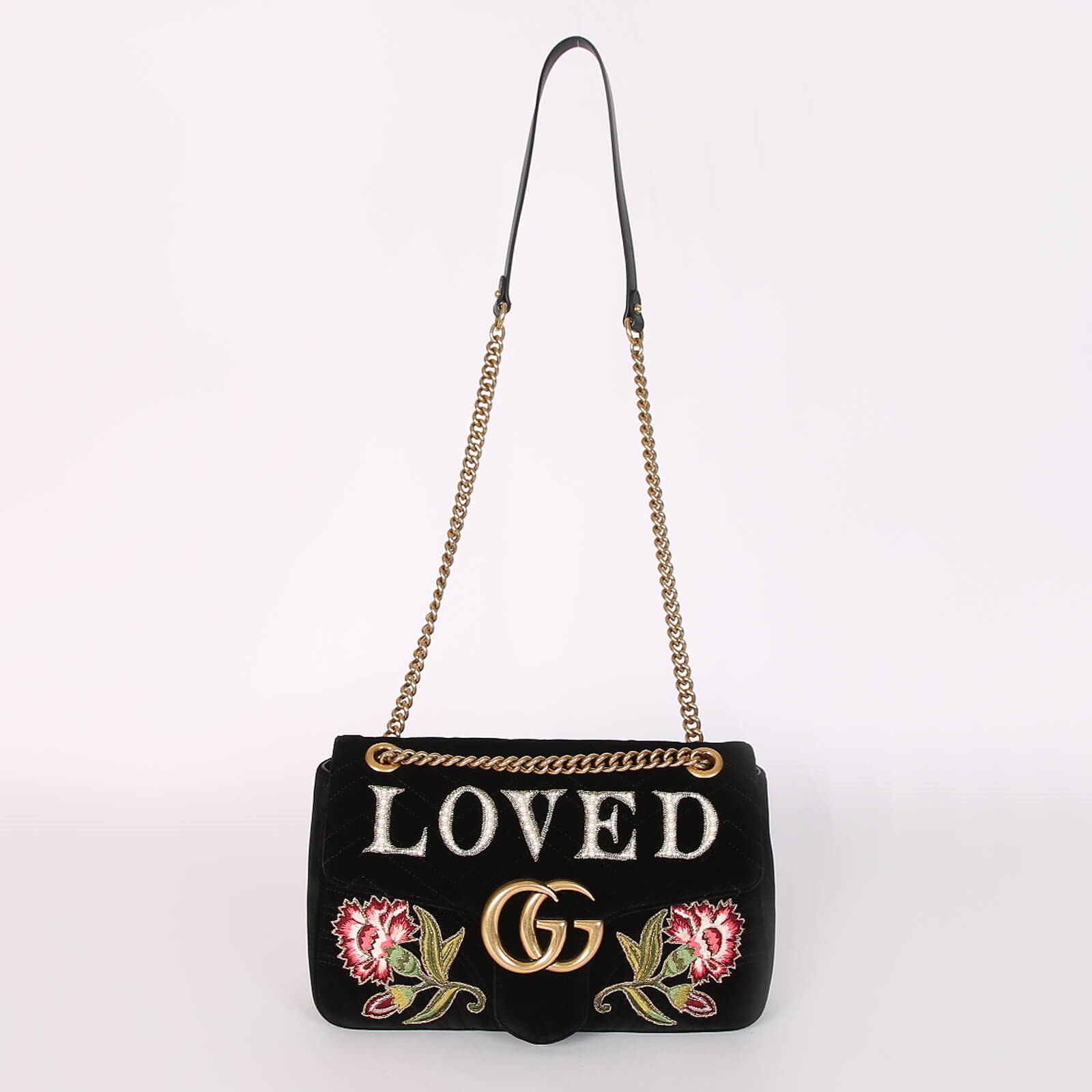 Gucci marmont discount embroidered velvet bag