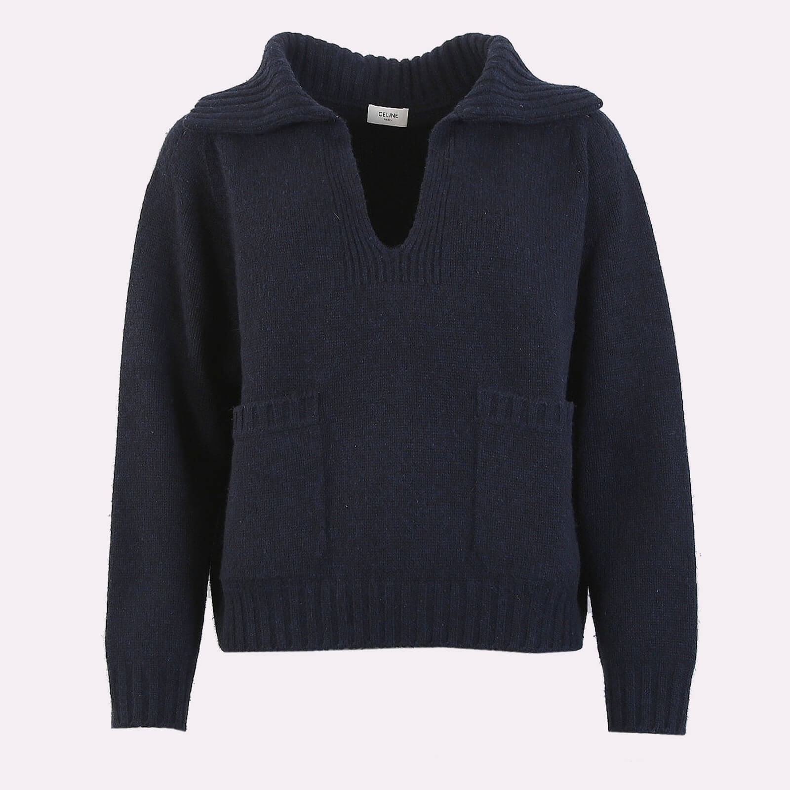 Celine Double Pocket Cashmere Short V Neck Sweater Navy M www.luxurybags.eu