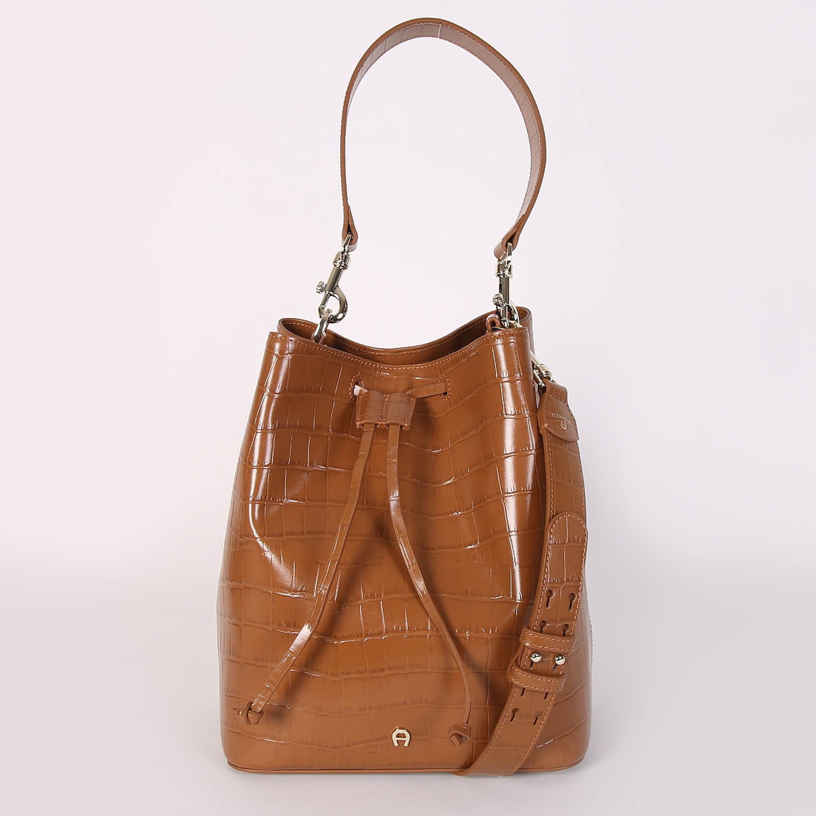 Aigner Laura Croco Emossed Bucket Bag Brown www.luxurybags.eu