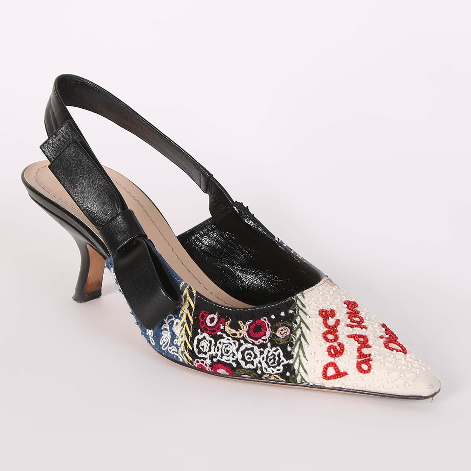 Dior Sweet D Peace Love Dior Embroidered Cotton Slingback Pumps 38 5 www.luxurybags.eu