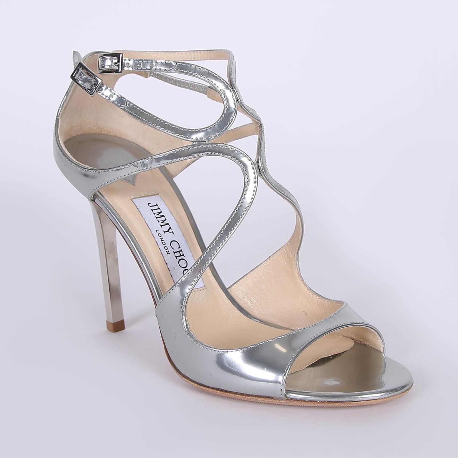 Jimmy Choo Lang 100 Metallic Leather Sandals Silver 37 5 www