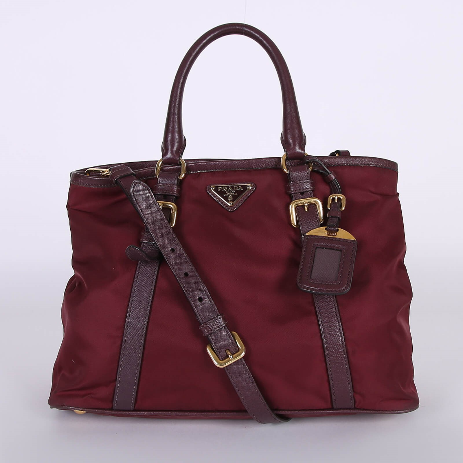 Prada Tessuto Nylon Top Handle Tote Bordeaux www.luxurybags.eu