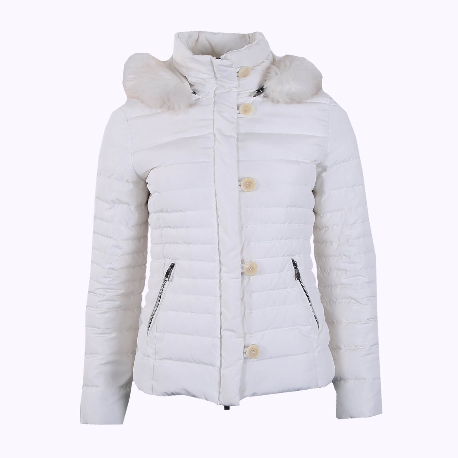 Armani Jeans Eco Fur Trim Down Padded Short Jacket White 40