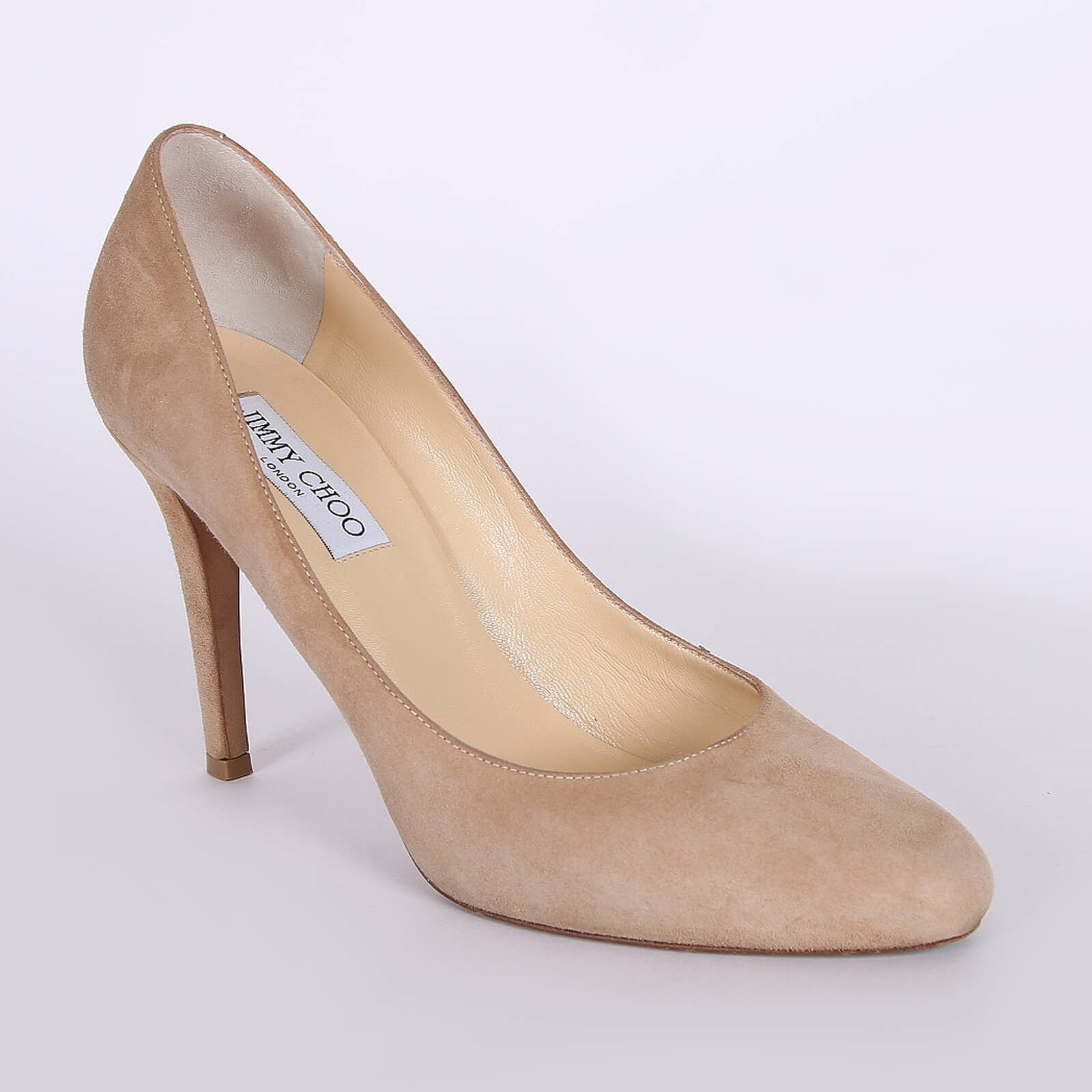 Jimmy Choo - Bridget 85 Suede Round Toe Pumps Beige 39,5 | www