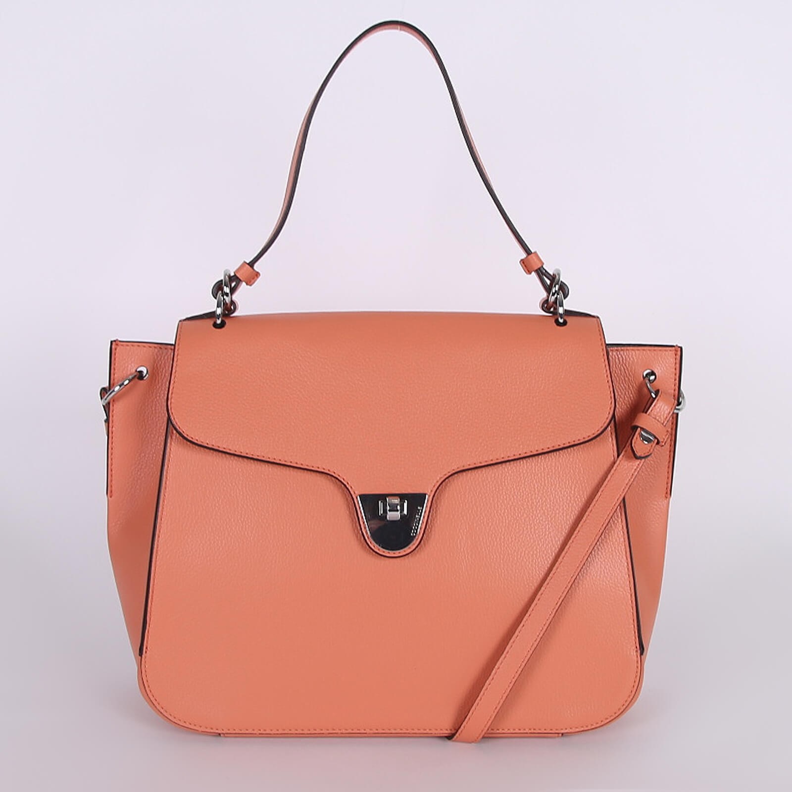 Coccinelle Florence Calfskin Shoulder Bag with Strap Orange