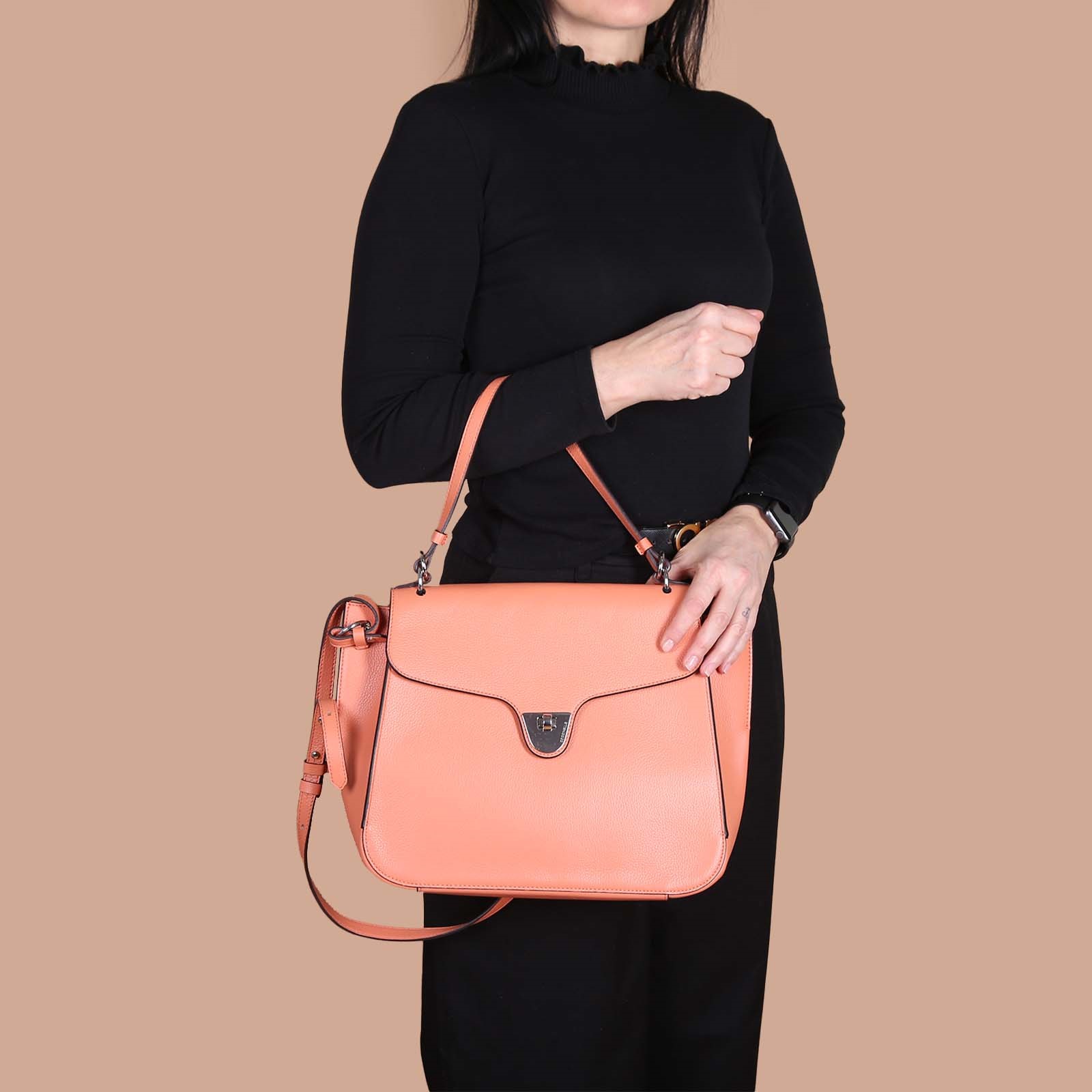 Coccinelle Florence Calfskin Shoulder Bag with Strap Orange