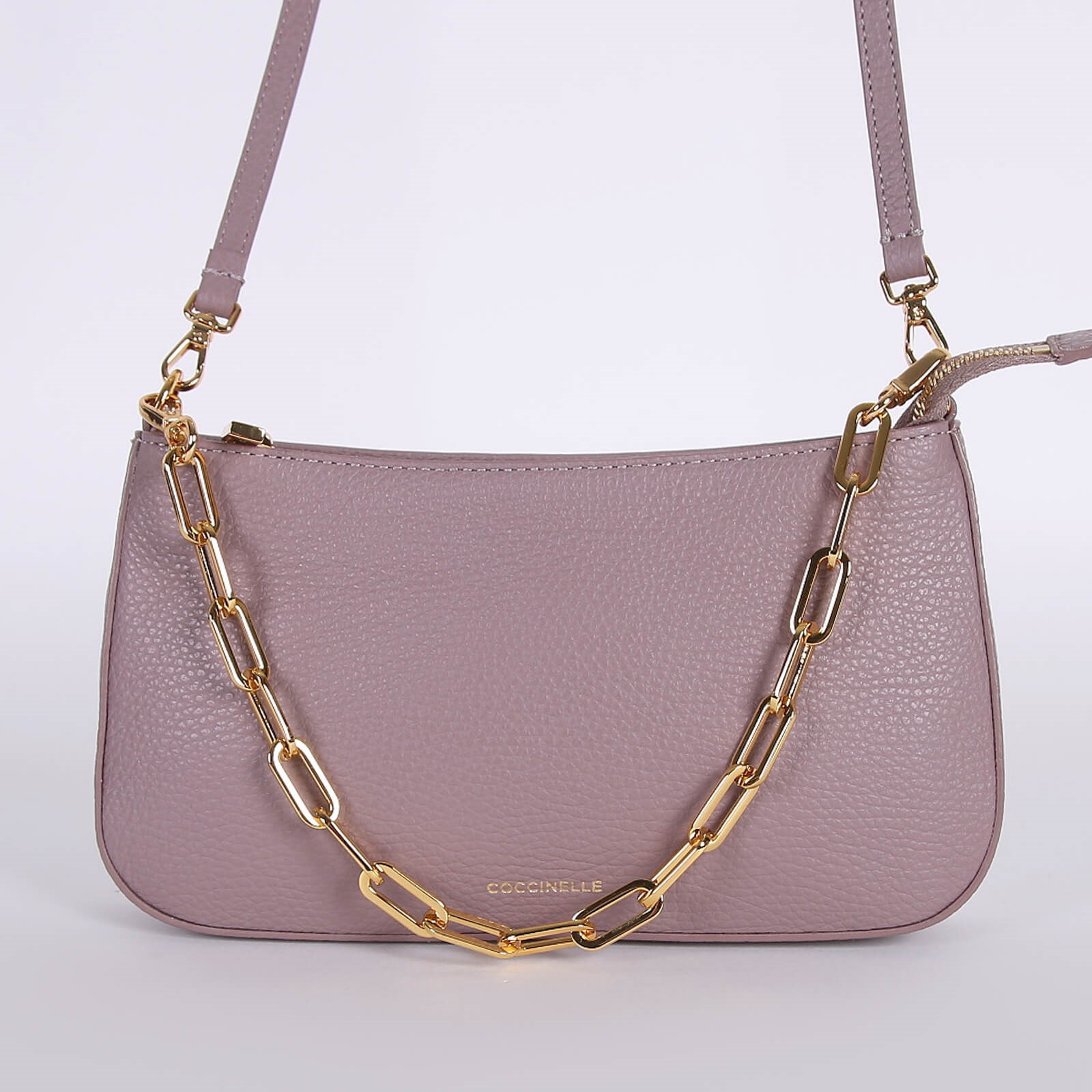 Coccinelle Grained Leather Chain Bag Violet www.luxurybags.eu