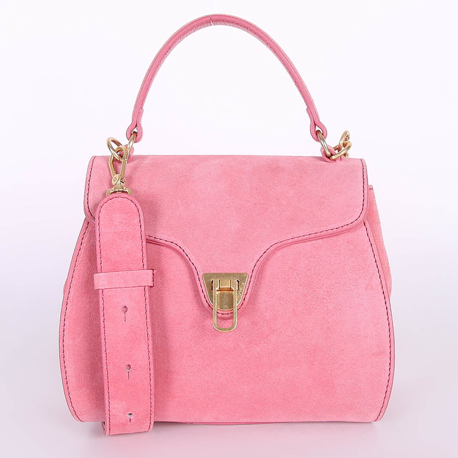 Coccinelle Marvin Small Suede Handle Bag Pink www.luxurybags.eu