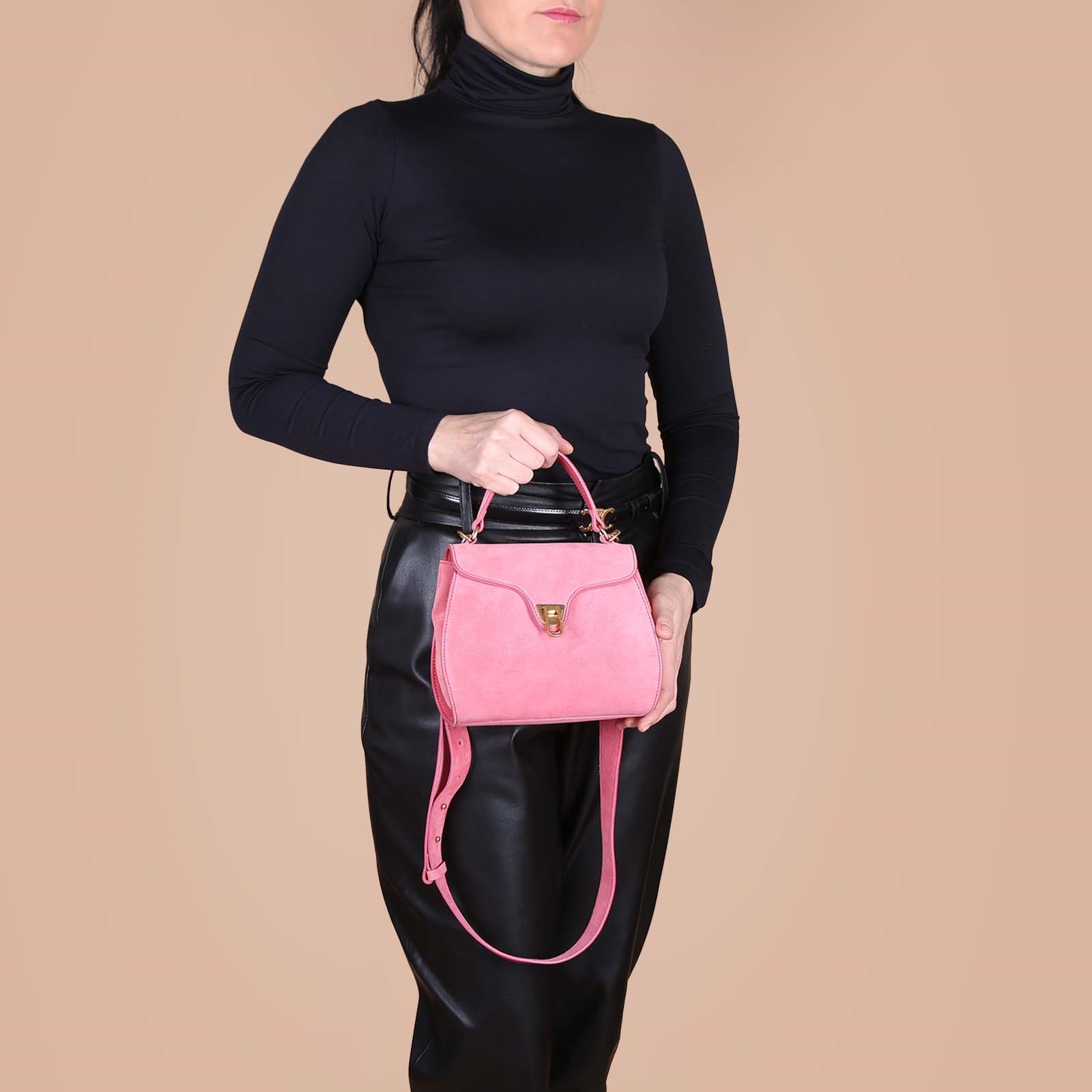 Coccinelle Marvin Small Suede Handle Bag Pink www.luxurybags.eu