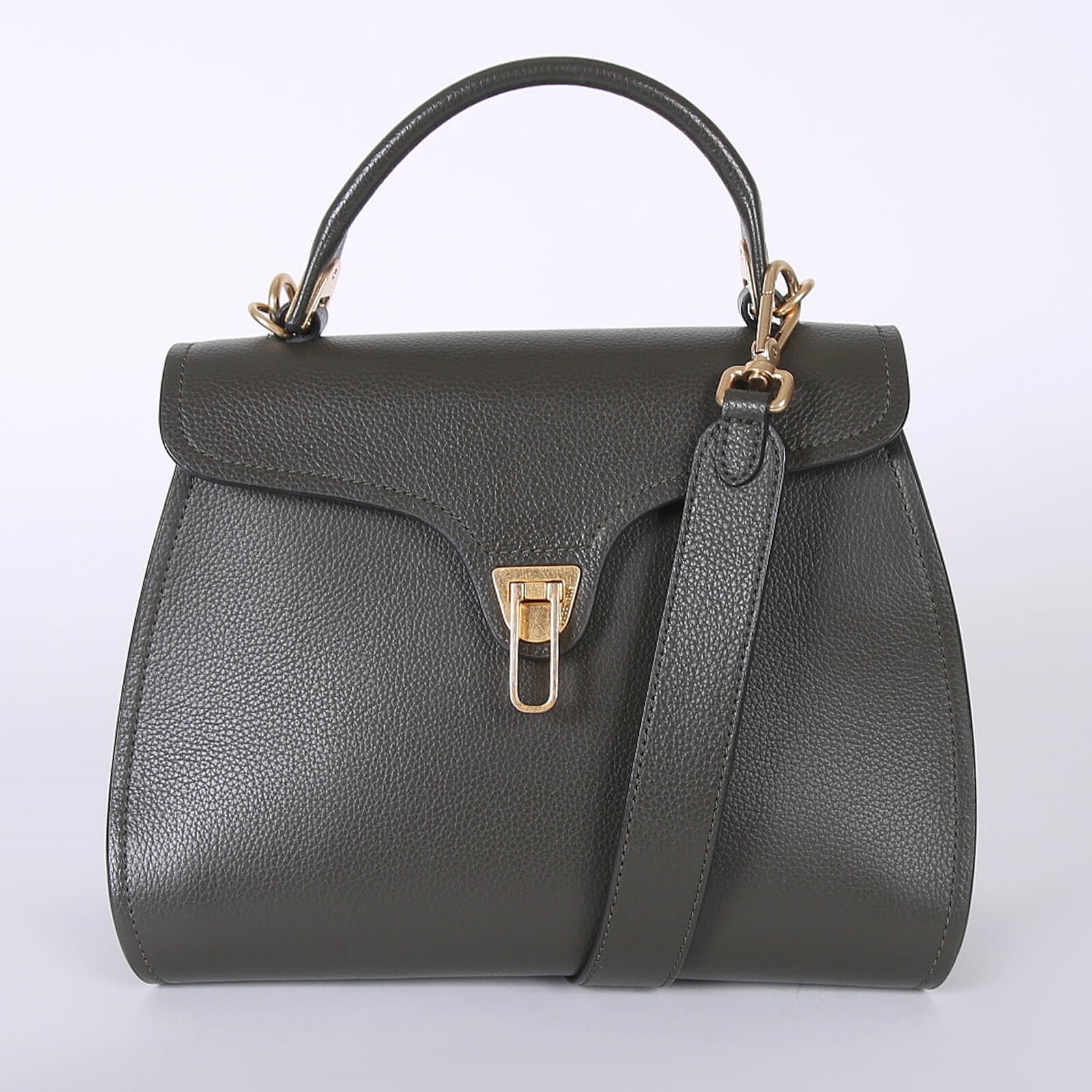 Coccinelle Marvin Medium Tumbled Leather Top Handle Bag Khaki www.luxurybags.eu