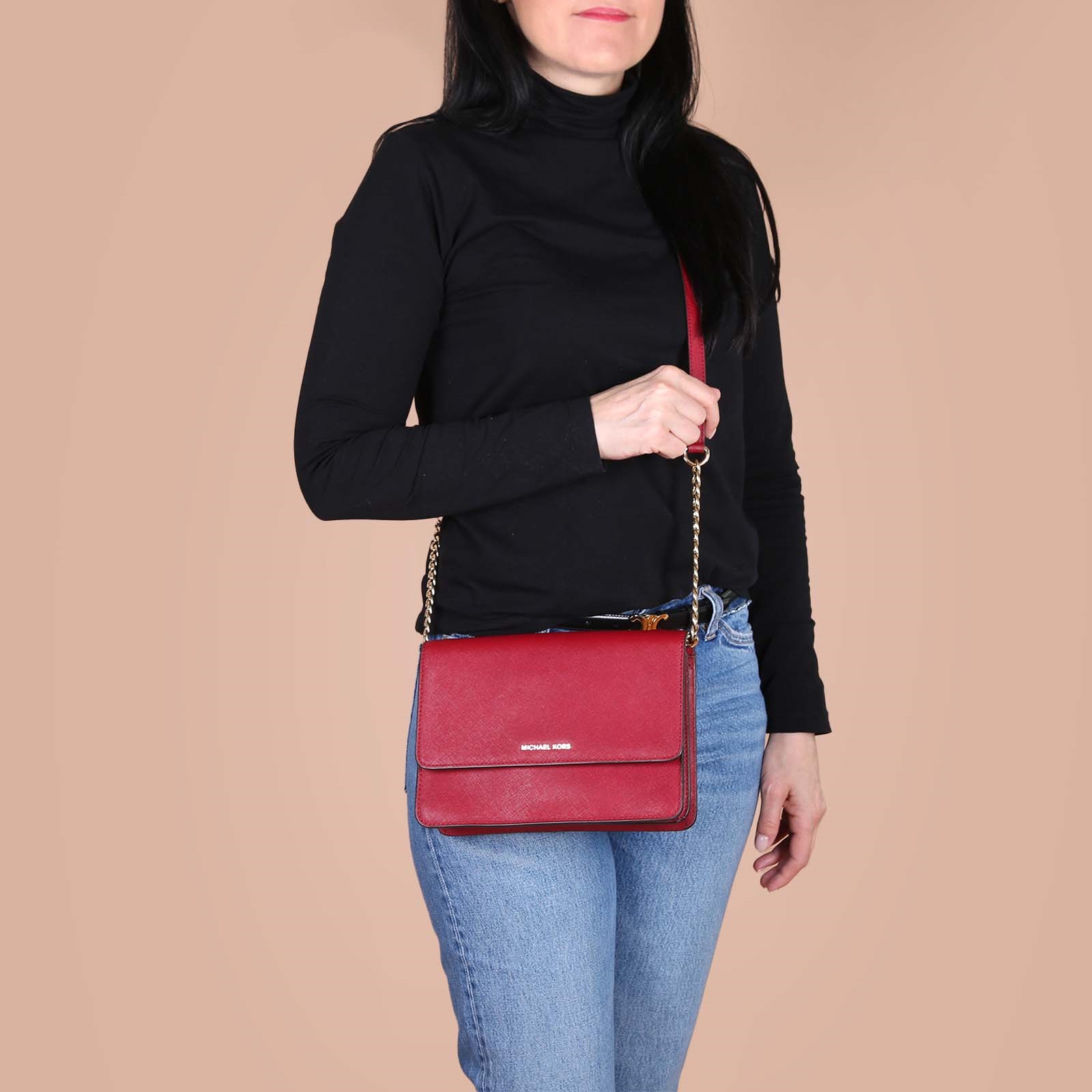 Michael Kors Daniela Saffiano Leather Chain Flap Crossbody Bag Burgundy www.luxurybags.eu