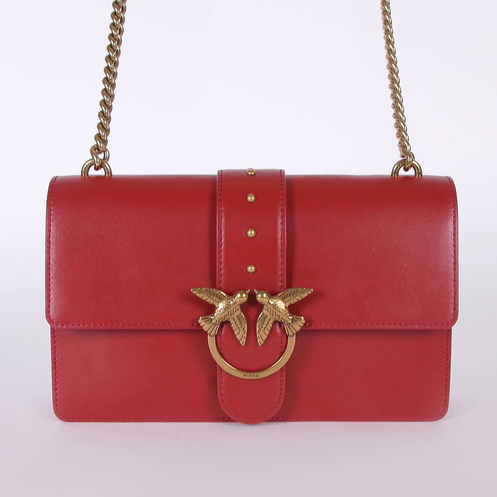 Pinko - Pinko - Love Calfskin Chain Flap Bag Red | www.luxurybags.eu