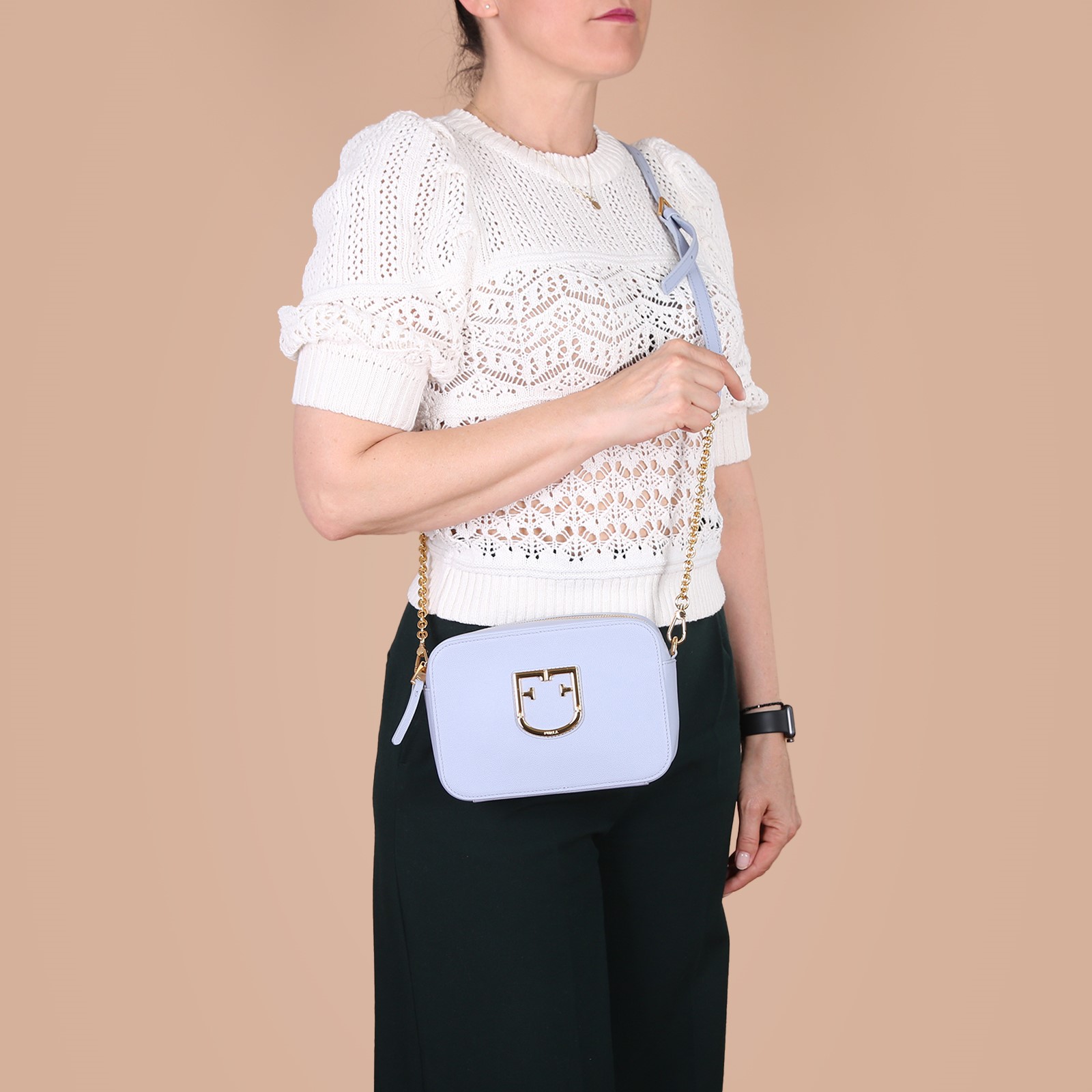 Furla Brava Mini Caflskin Crossbody Bag Light Blue www.luxurybags.eu