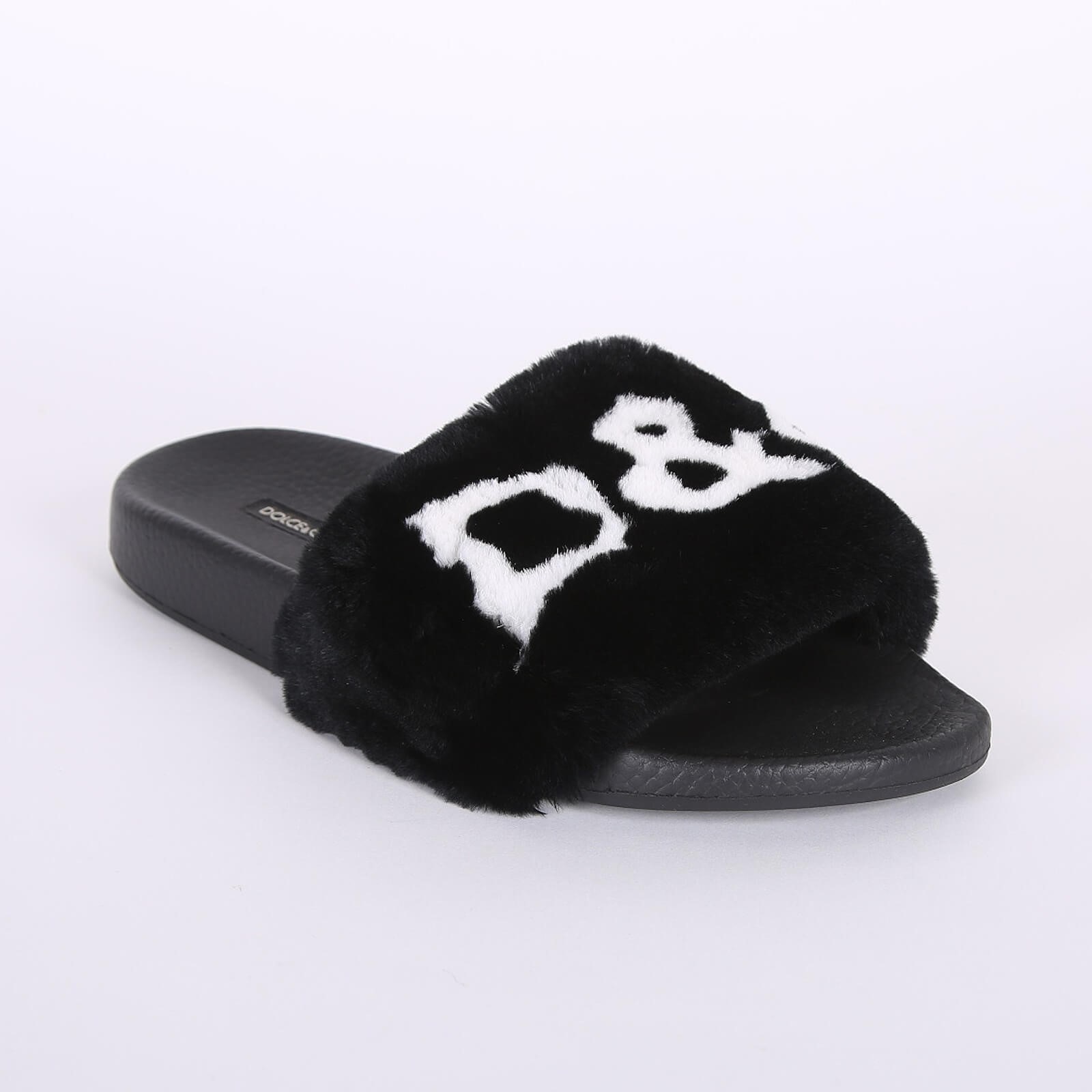 Dolce Gabbana D G Fur Slides Black White 37 www.luxurybags.eu