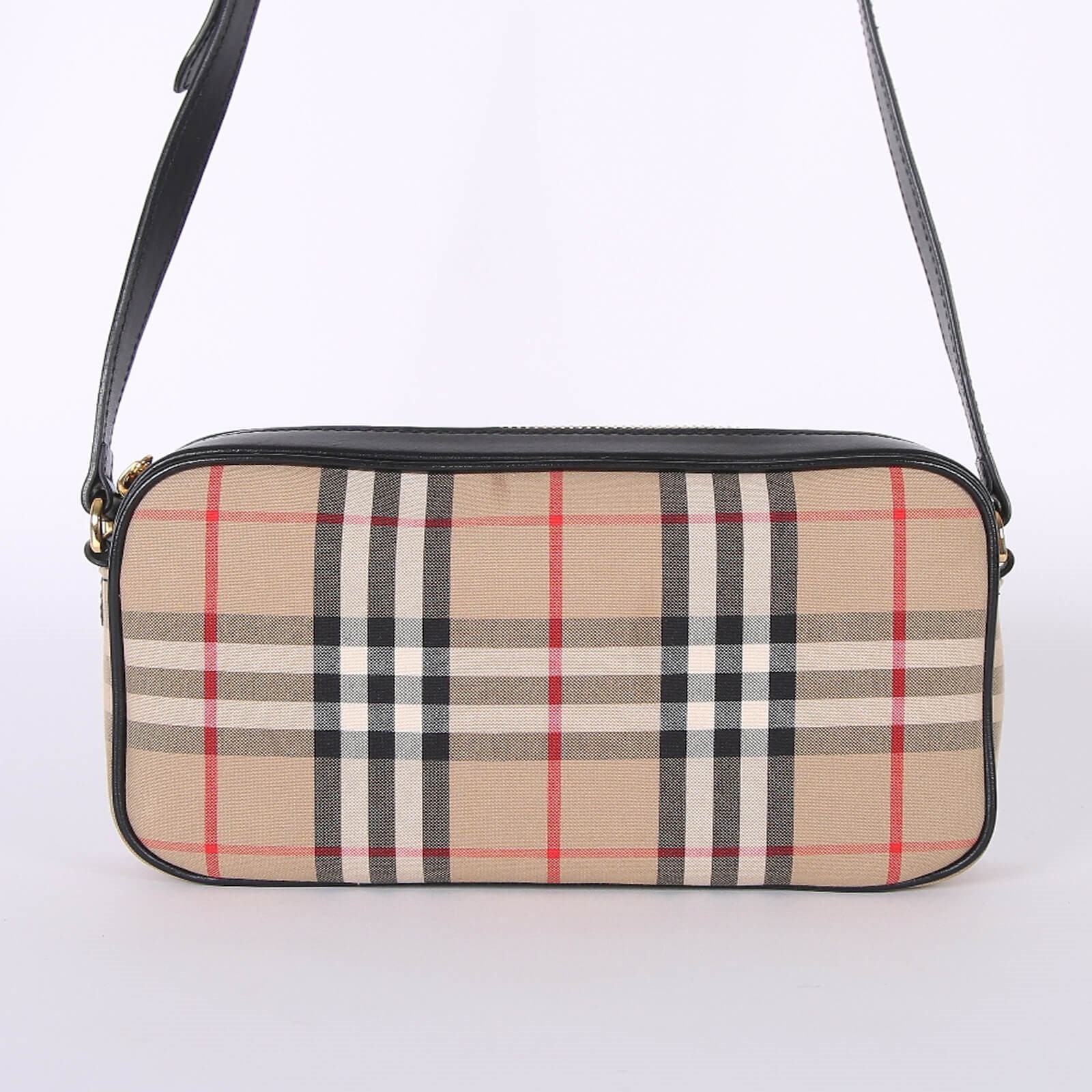 Burberry Small Vintage Check Leather Camera Bag Black www.luxurybags.eu