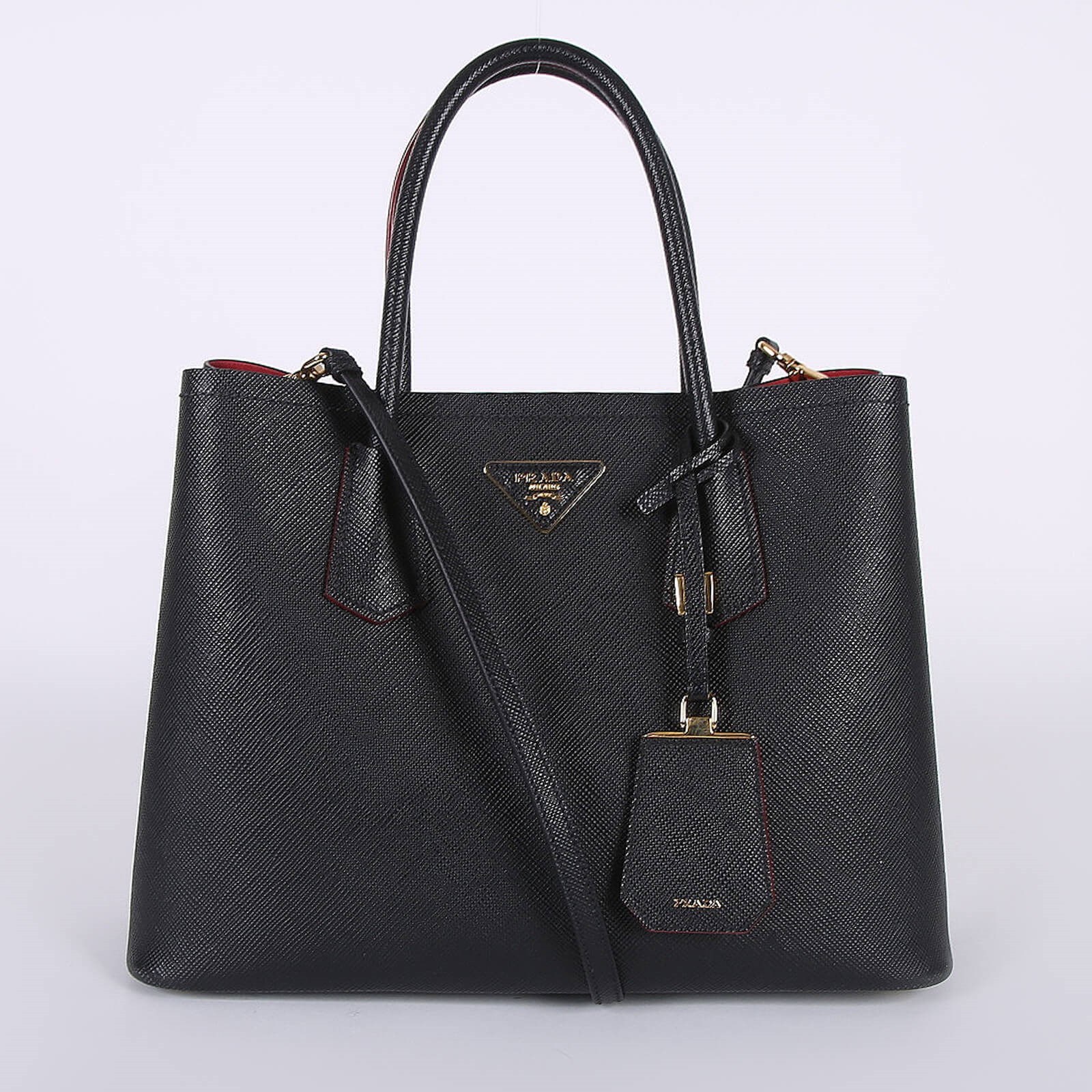 Prada Double Bag Medium Saffiano Cuir Nero Fuoco www.luxurybags.eu